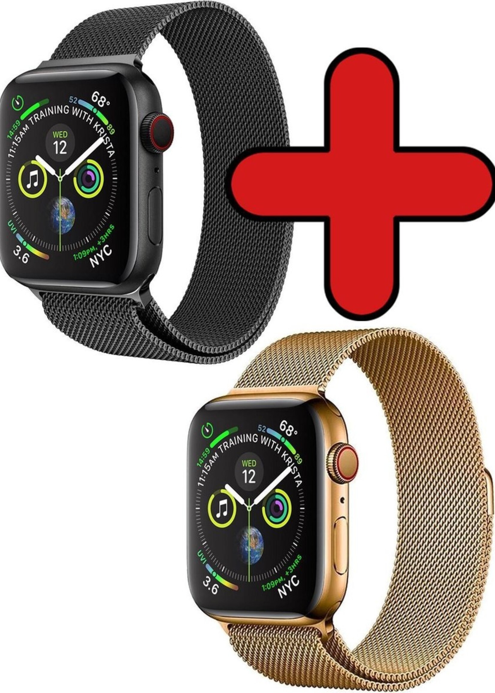 BTH Milanese Horlogeband Geschikt voor Apple Watch 38/40/41 mm Bandje Milanees - Polsbandje Met Magneetsluiting Geschikt voor Apple Watch 38/40/41 mm Bandje Milanees - Zwart & Goud