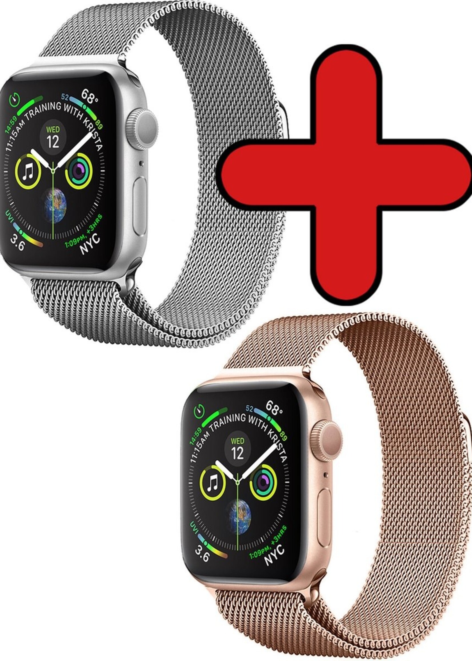 BTH Milanese Horlogeband Geschikt voor Apple Watch 38/40/41 mm Bandje Milanees - Polsbandje Met Magneetsluiting Geschikt voor Apple Watch 38/40/41 mm Bandje Milanees - Zilver & Rose Goud
