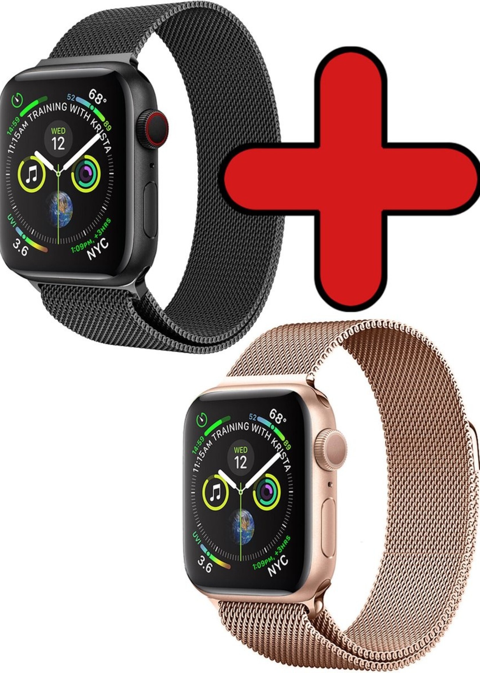 BTH Milanese Horlogeband Geschikt voor Apple Watch 42/44 mm Bandje Milanees - Polsbandje Met Magneetsluiting Geschikt voor Apple Watch 42/44 mm Bandje Milanees - Zwart & Goud