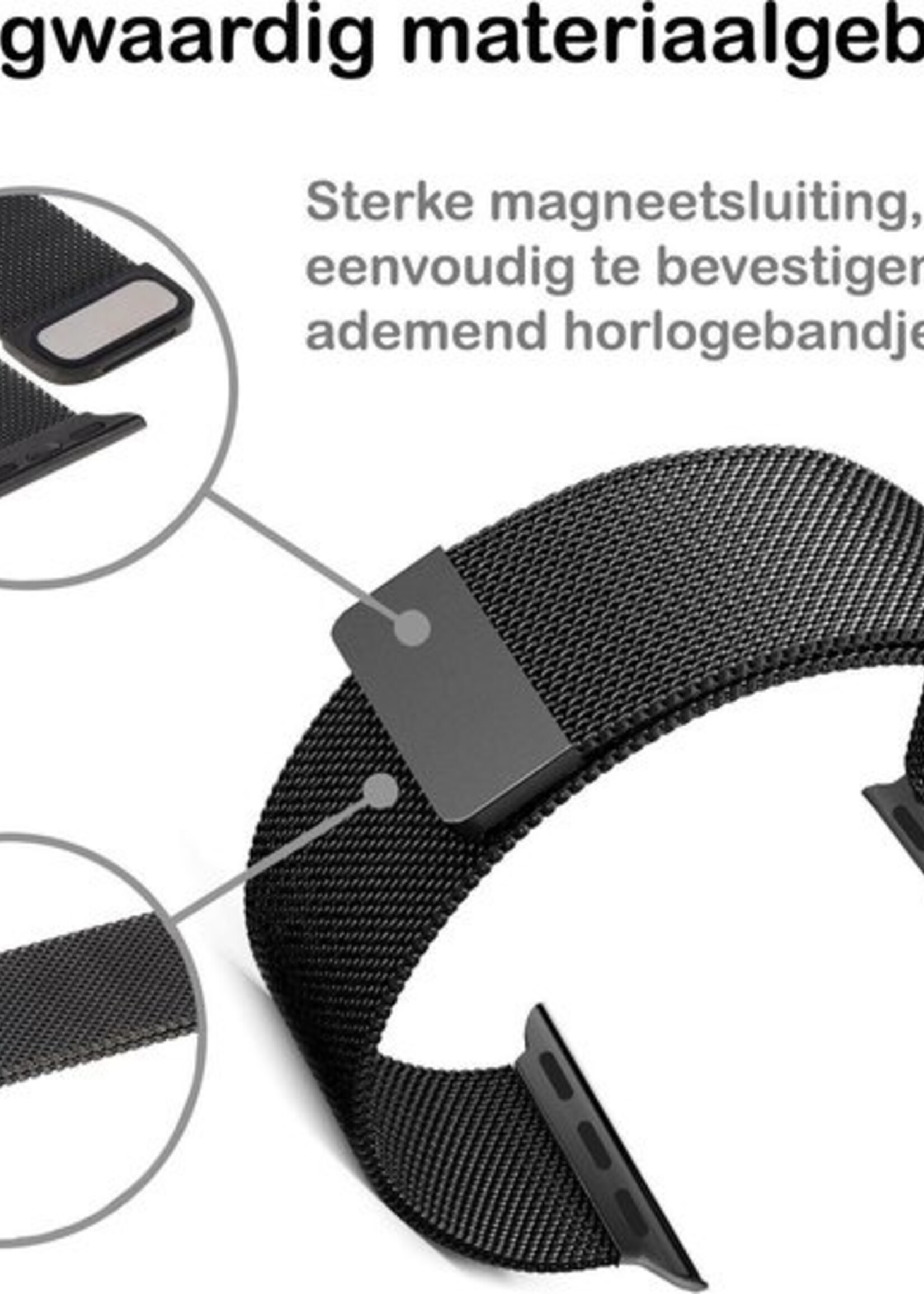 BTH Milanese Horlogeband Geschikt voor Apple Watch 42/44 mm Bandje Milanees - Polsbandje Met Magneetsluiting Geschikt voor Apple Watch 42/44 mm Bandje Milanees - Zwart & Goud