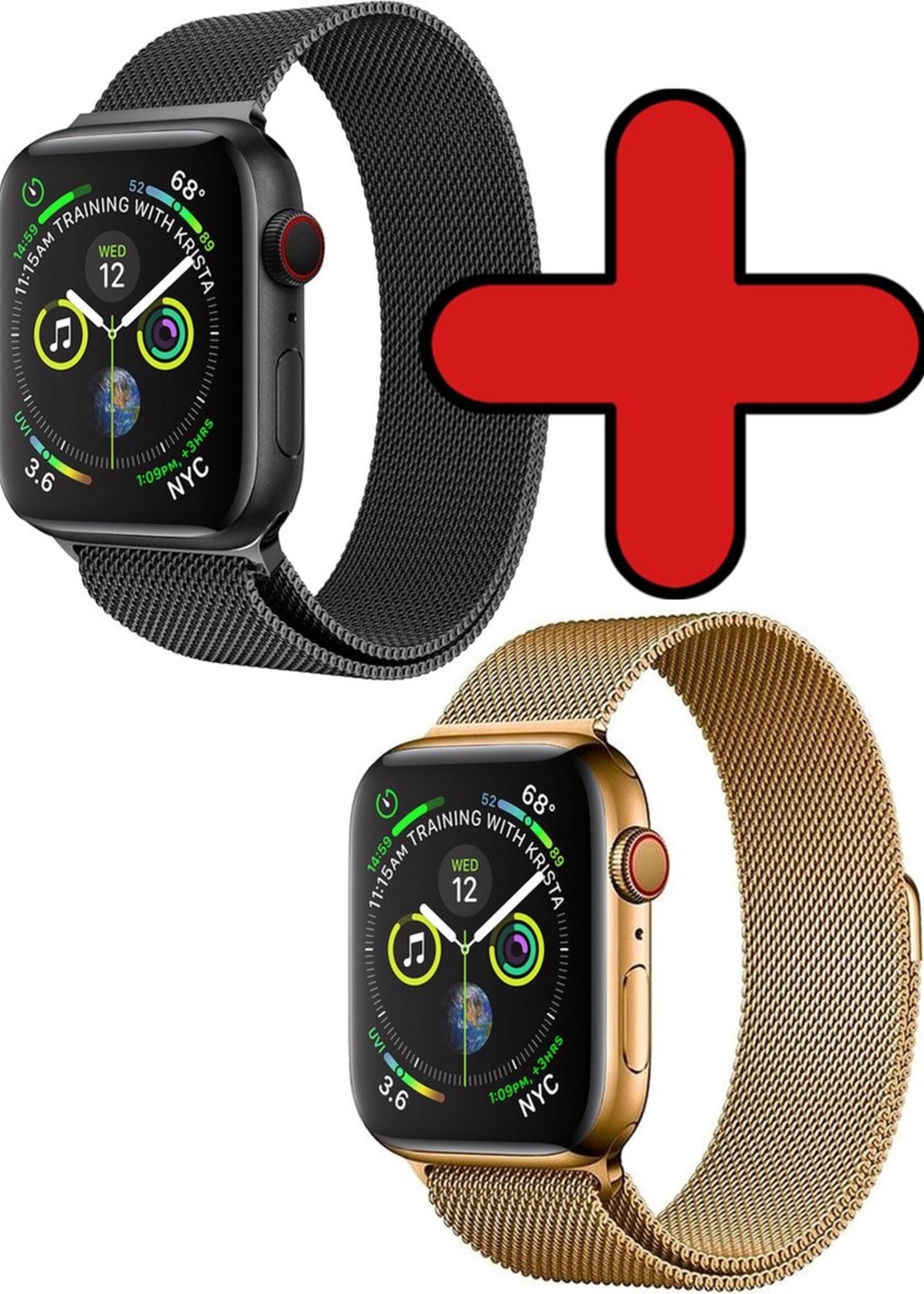 BTH Milanese Horlogeband Geschikt voor Apple Watch 42/44 mm Bandje Milanees - Polsbandje Met Magneetsluiting Geschikt voor Apple Watch 42/44 mm Bandje Milanees - Zwart & Rose Goud