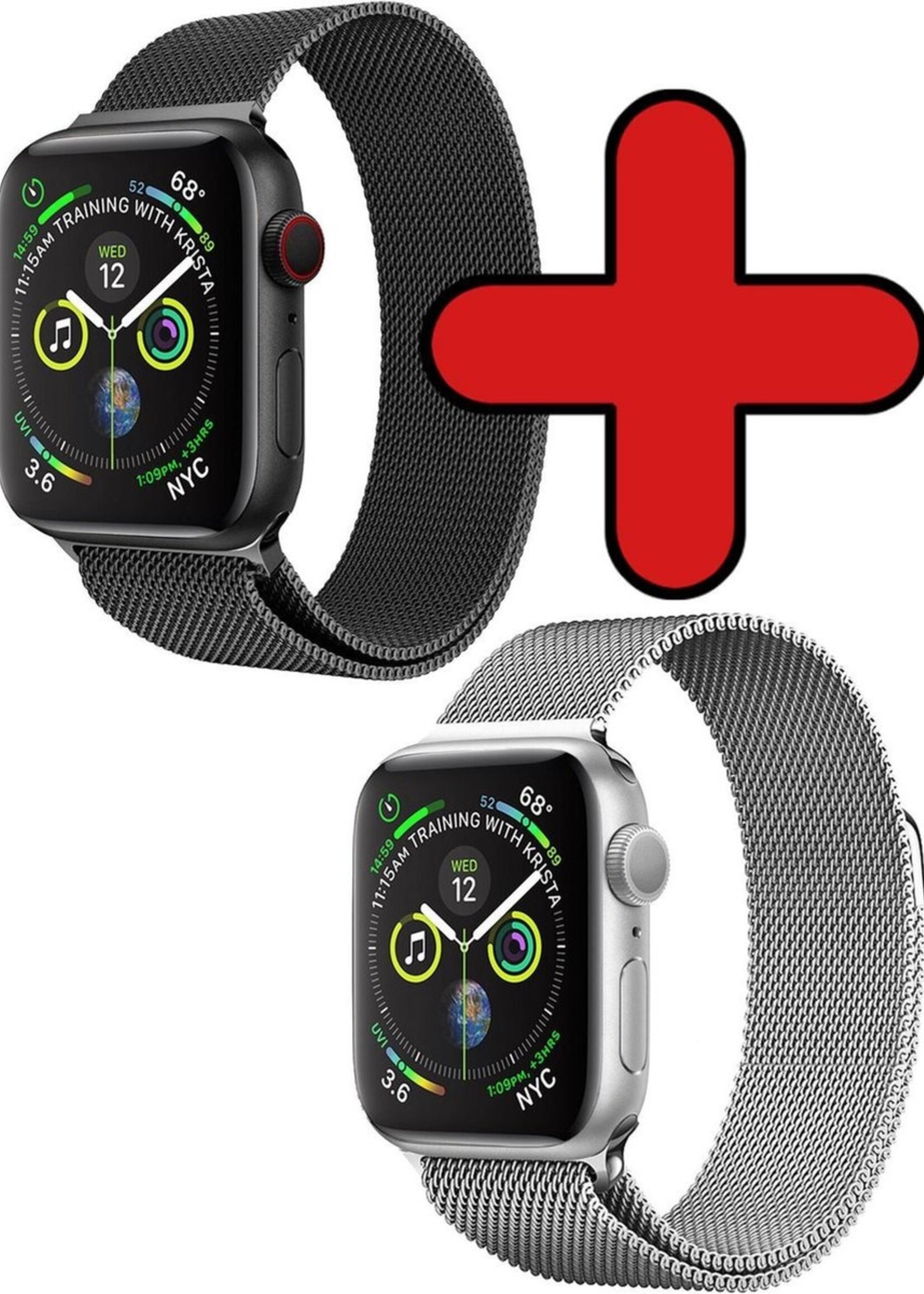 BTH Milanese Horlogeband Geschikt voor Apple Watch 42/44 mm Bandje Milanees - Polsbandje Met Magneetsluiting Geschikt voor Apple Watch 42/44 mm Bandje Milanees - Zwart & Zilver