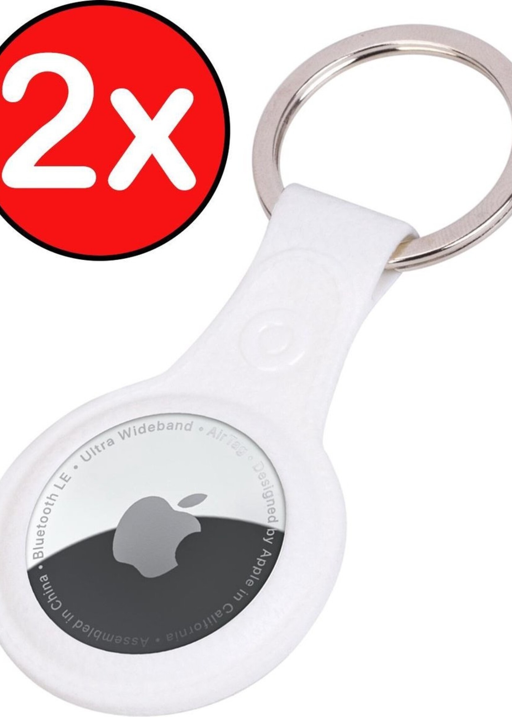 BTH Hoesje Geschikt voor Apple AirTag-Sleutelhanger Leer Hoesje Leder Look - Hoesje Geschikt voor Apple AirTag Hanger Sleutelhanger Hoesje - Wit - 2 PACK