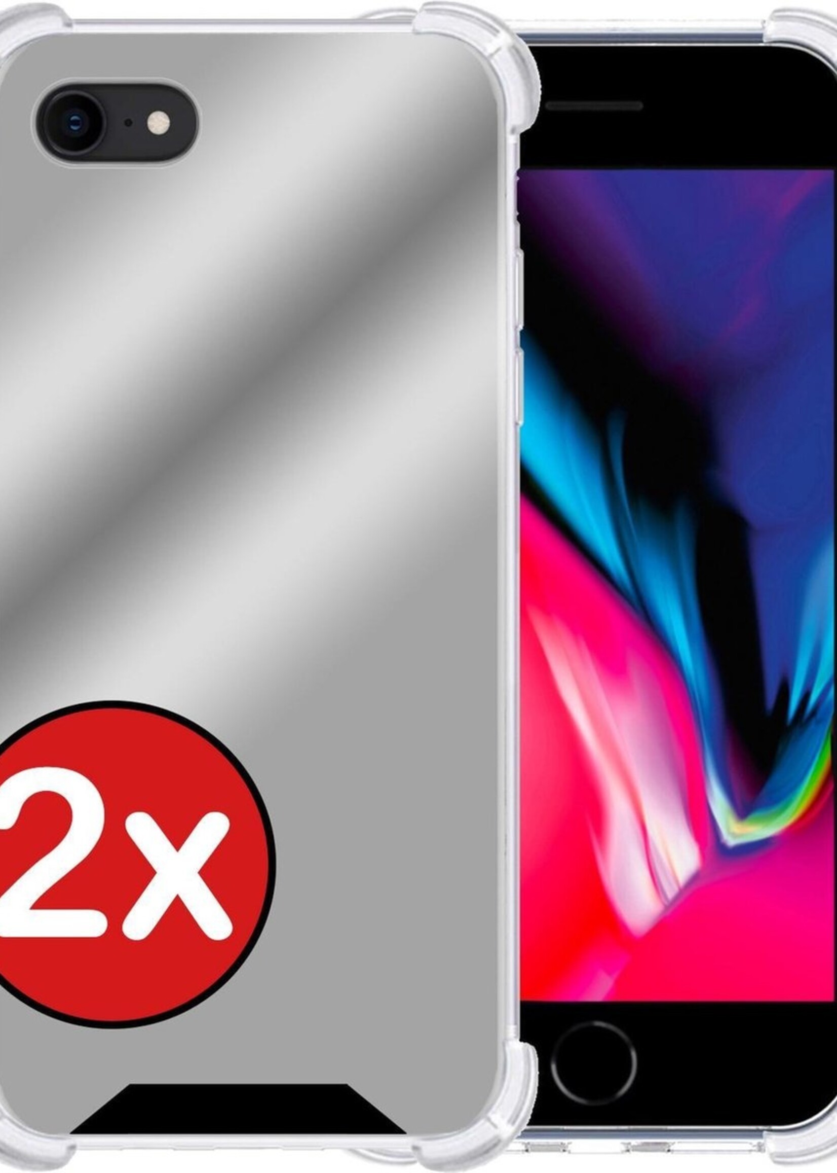 BTH Hoesje Geschikt voor iPhone 8 Hoesje Siliconen Shock Proof Case Hoes - Hoes Geschikt voor iPhone 8 Hoes Cover Case Shockproof - Zilver - 2 PACK