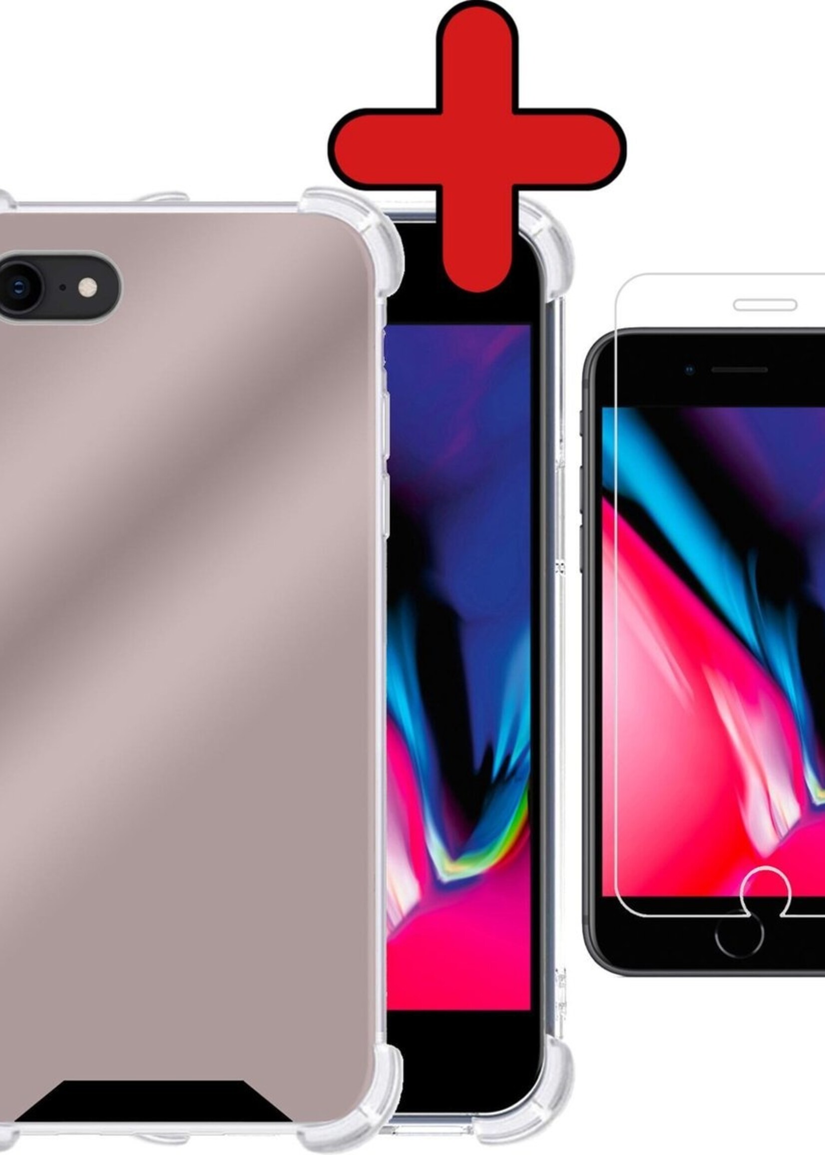 BTH Hoesje Geschikt voor iPhone 7 Hoesje Siliconen Shock Proof Case Hoes Met Screenprotector - Hoes Geschikt voor iPhone 7 Hoes Cover Case Shockproof - Rosé goud