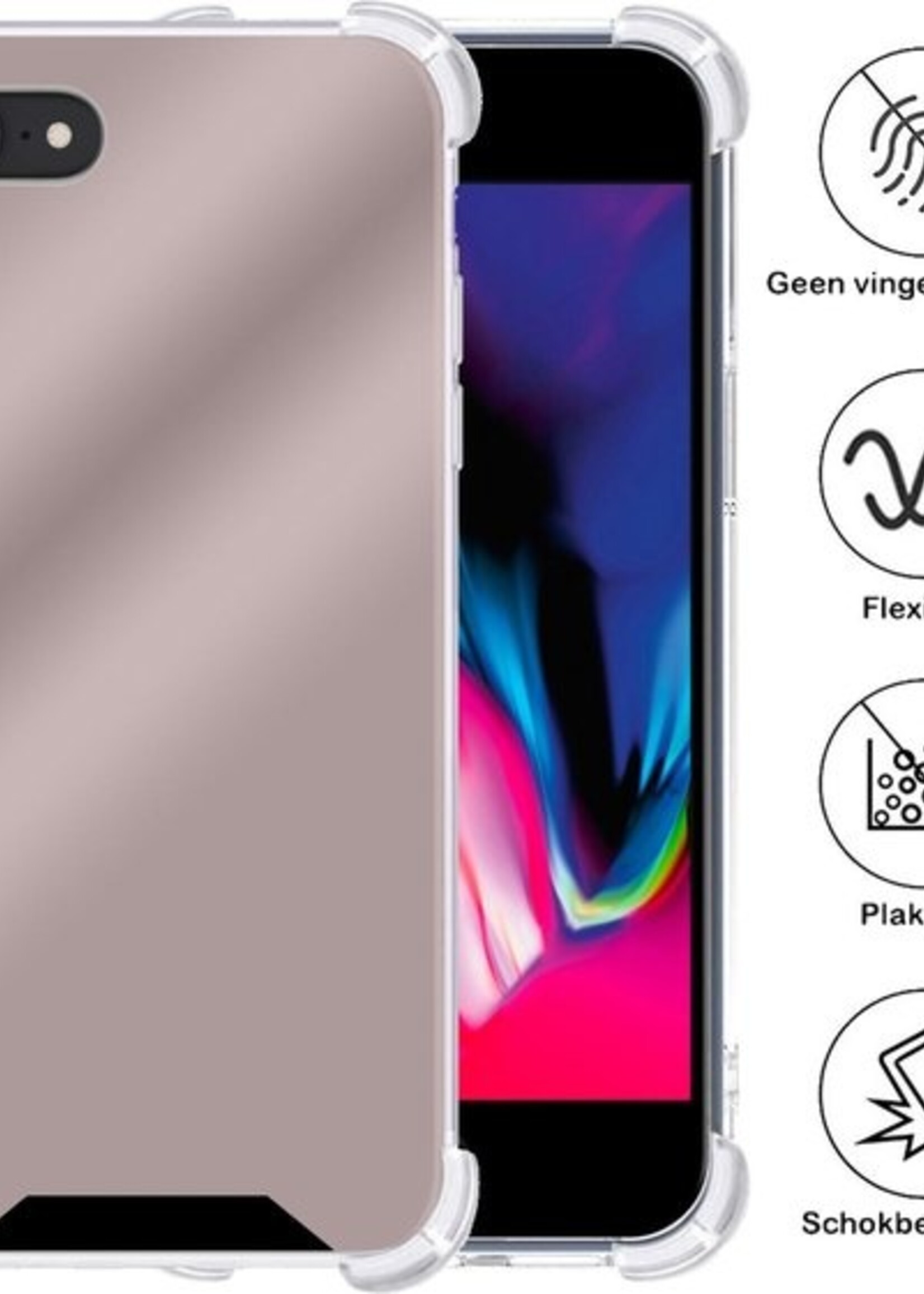 BTH Hoesje Geschikt voor iPhone 7 Hoesje Siliconen Shock Proof Case Hoes Met Screenprotector - Hoes Geschikt voor iPhone 7 Hoes Cover Case Shockproof - Rosé goud