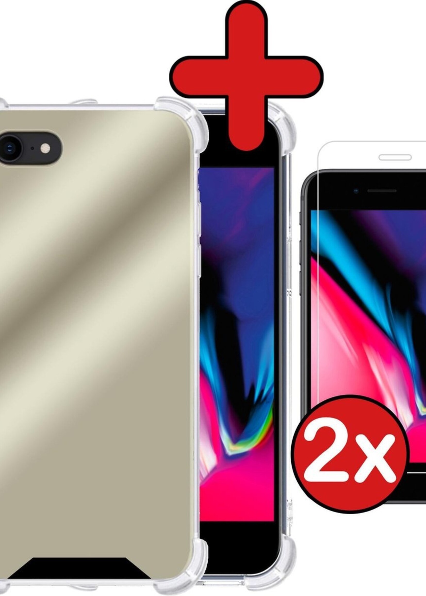 BTH Hoesje Geschikt voor iPhone 7 Hoesje Siliconen Shock Proof Case Hoes Met 2x Screenprotector - Hoes Geschikt voor iPhone 7 Hoes Cover Case Shockproof - Goud