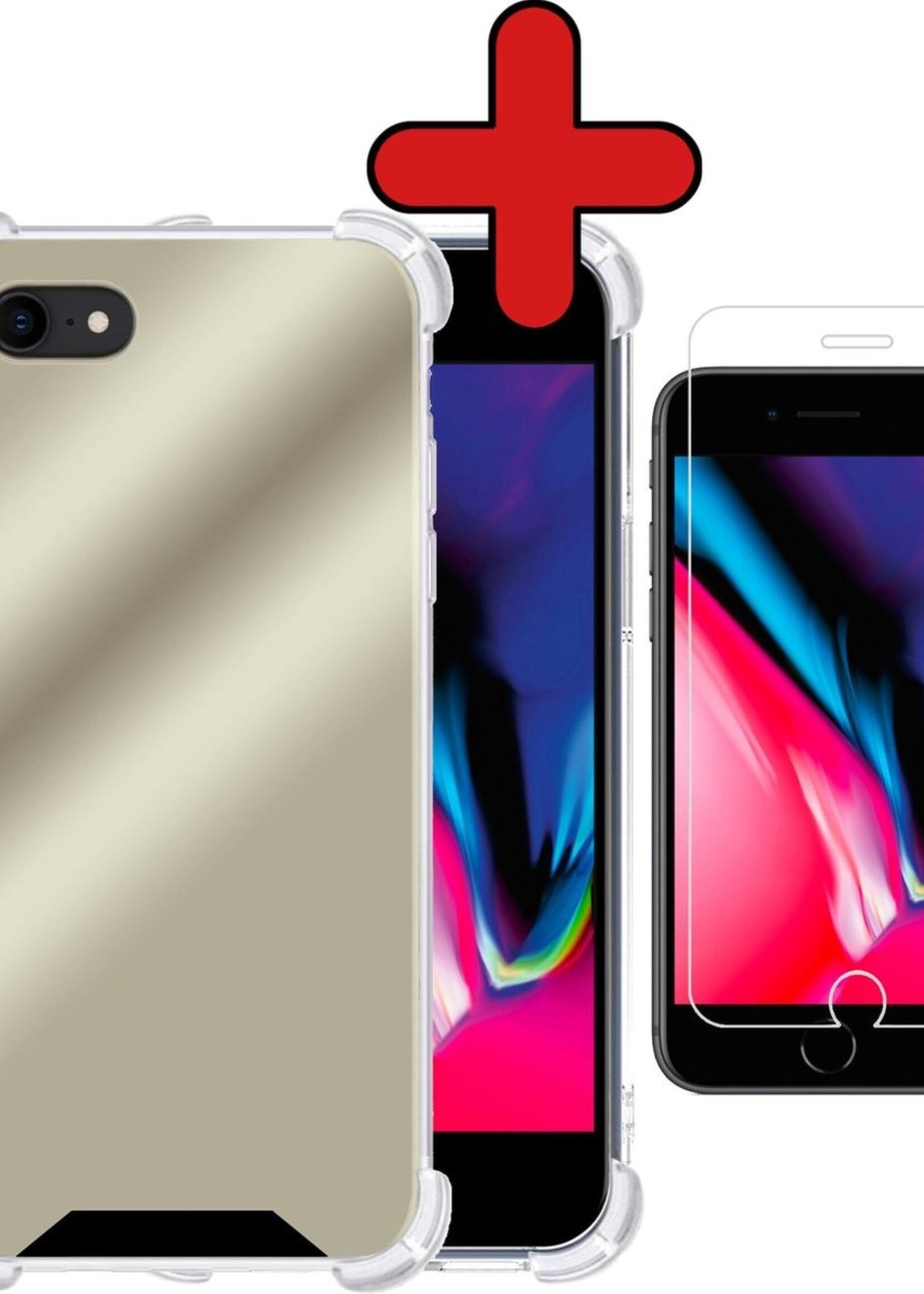 BTH Hoesje Geschikt voor iPhone 8 Hoesje Siliconen Shock Proof Case Hoes Met Screenprotector - Hoes Geschikt voor iPhone 8 Hoes Cover Case Shockproof - Goud
