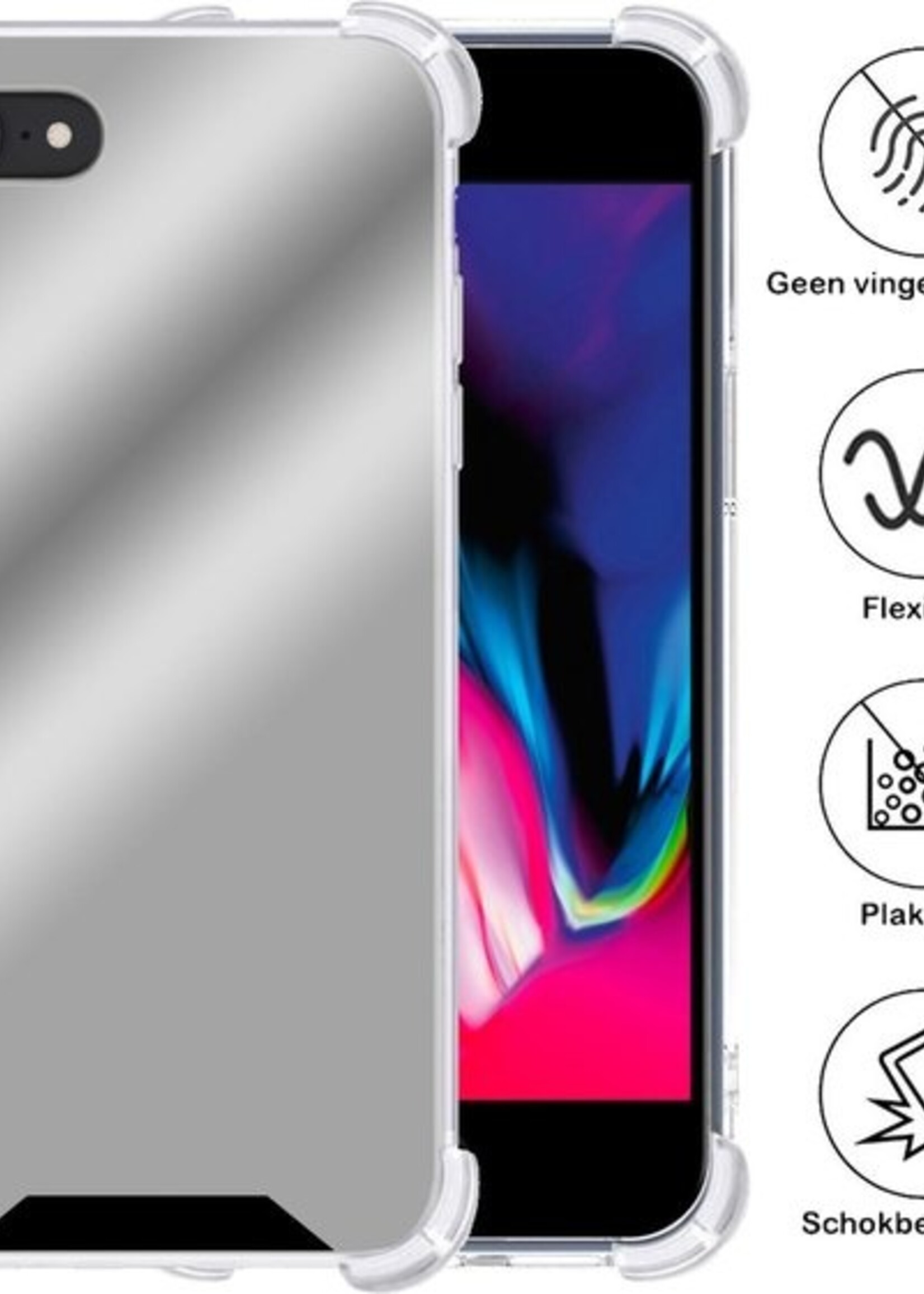 BTH Hoesje Geschikt voor iPhone 8 Hoesje Siliconen Shock Proof Case Hoes Met 2x Screenprotector - Hoes Geschikt voor iPhone 8 Hoes Cover Case Shockproof - Zilver