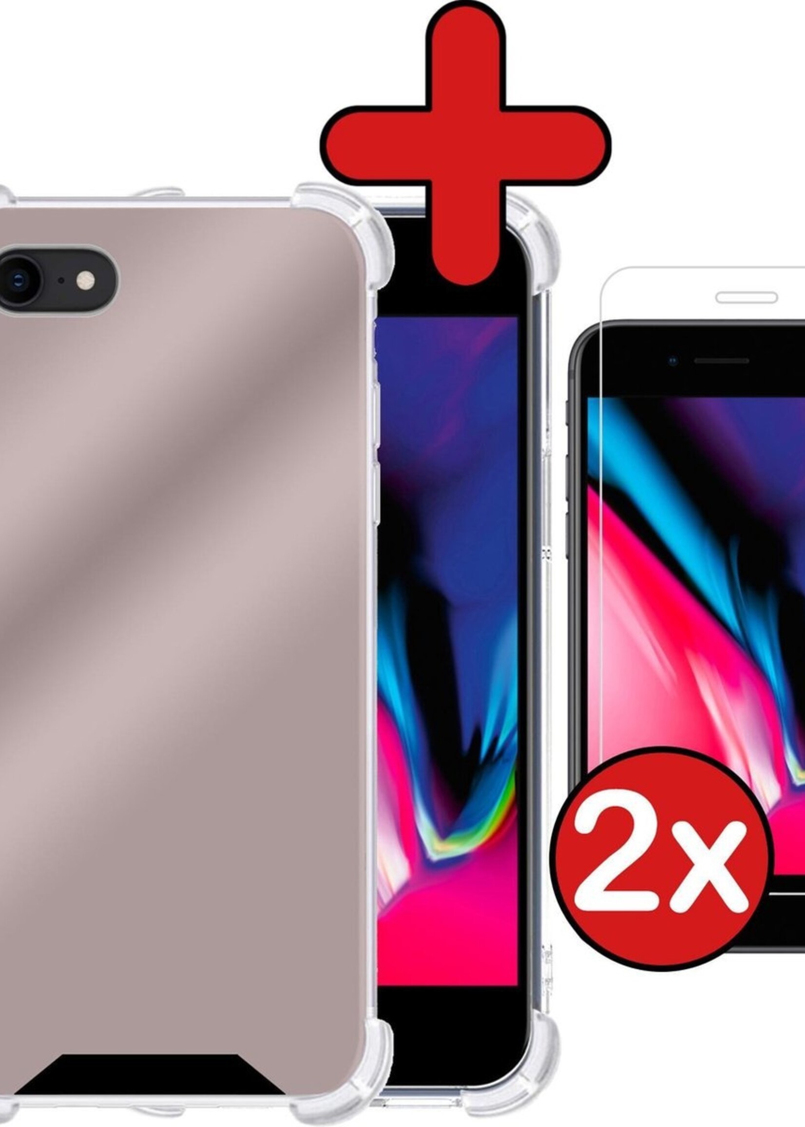 BTH Hoesje Geschikt voor iPhone 7 Hoesje Siliconen Shock Proof Case Hoes Met 2x Screenprotector - Hoes Geschikt voor iPhone 7 Hoes Cover Case Shockproof - Rosé goud
