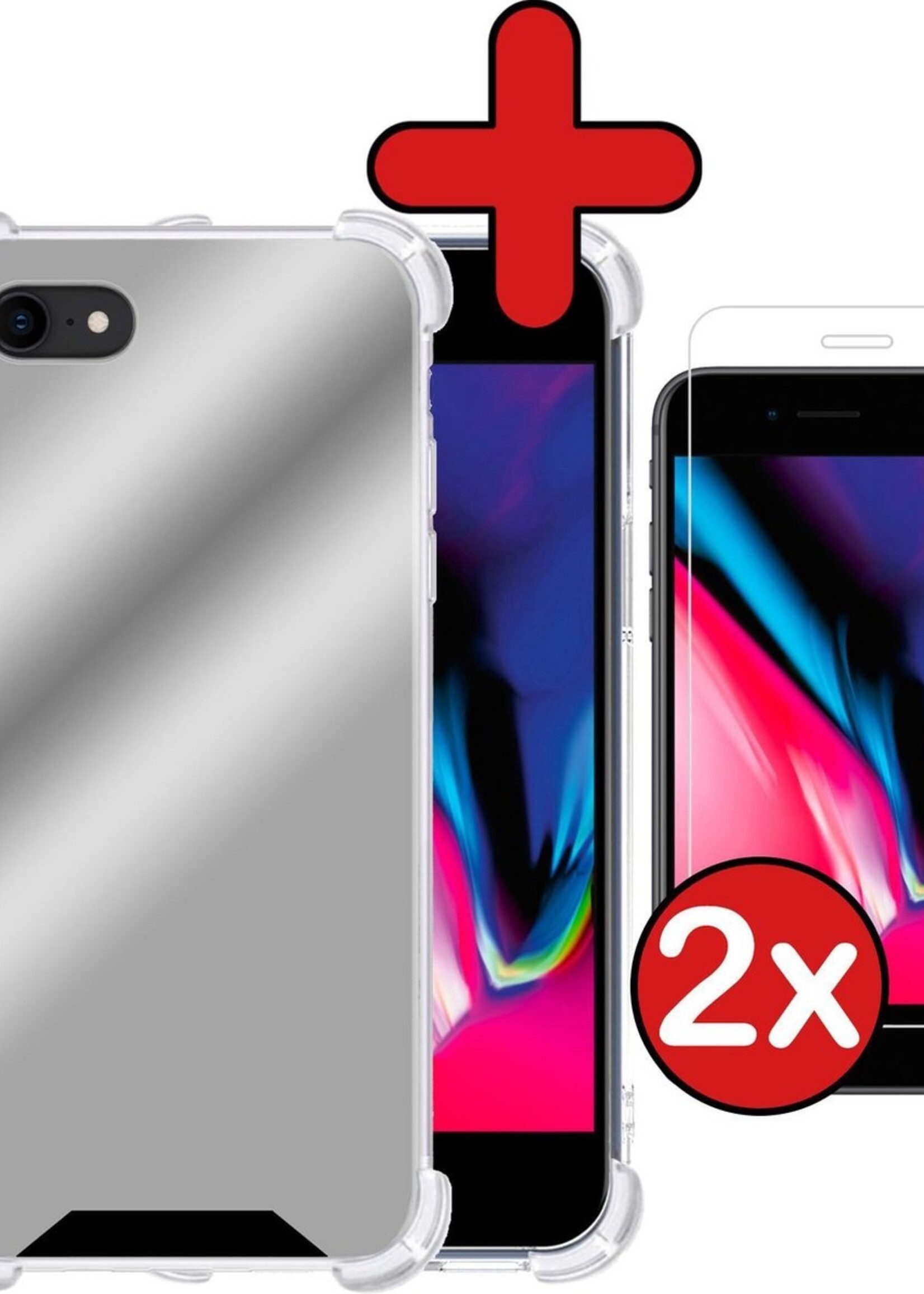 BTH Hoesje Geschikt voor iPhone 8 Hoesje Siliconen Shock Proof Case Hoes Met 2x Screenprotector - Hoes Geschikt voor iPhone 8 Hoes Cover Case Shockproof - Zilver