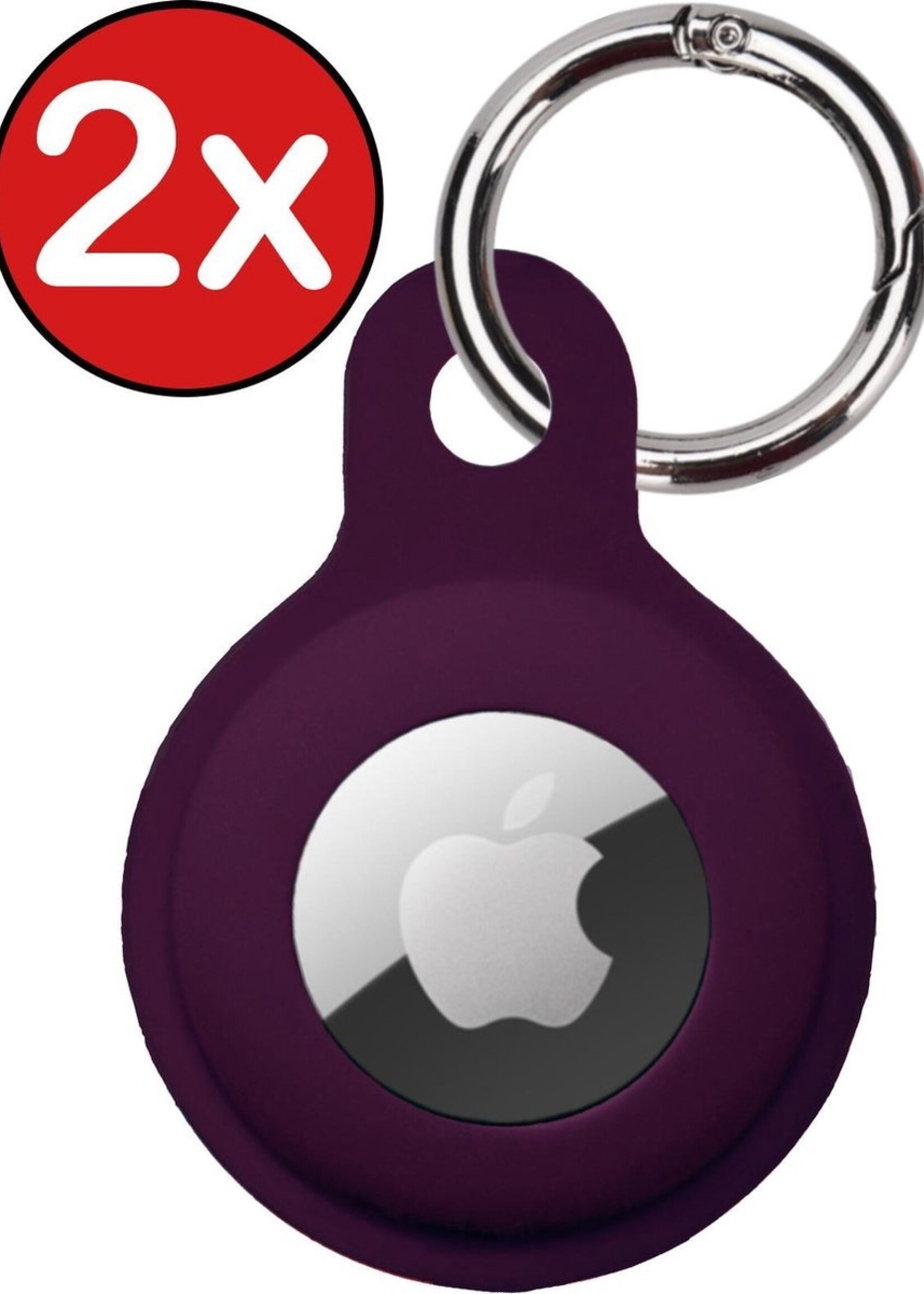 BTH Hoesje Geschikt voor Apple AirTag Sleutelhanger Hoesje Siliconen Hanger - Hoesje Geschikt voor Apple AirTag Hanger Sleutelhanger Hoesje - Aubergine - 2 PACK