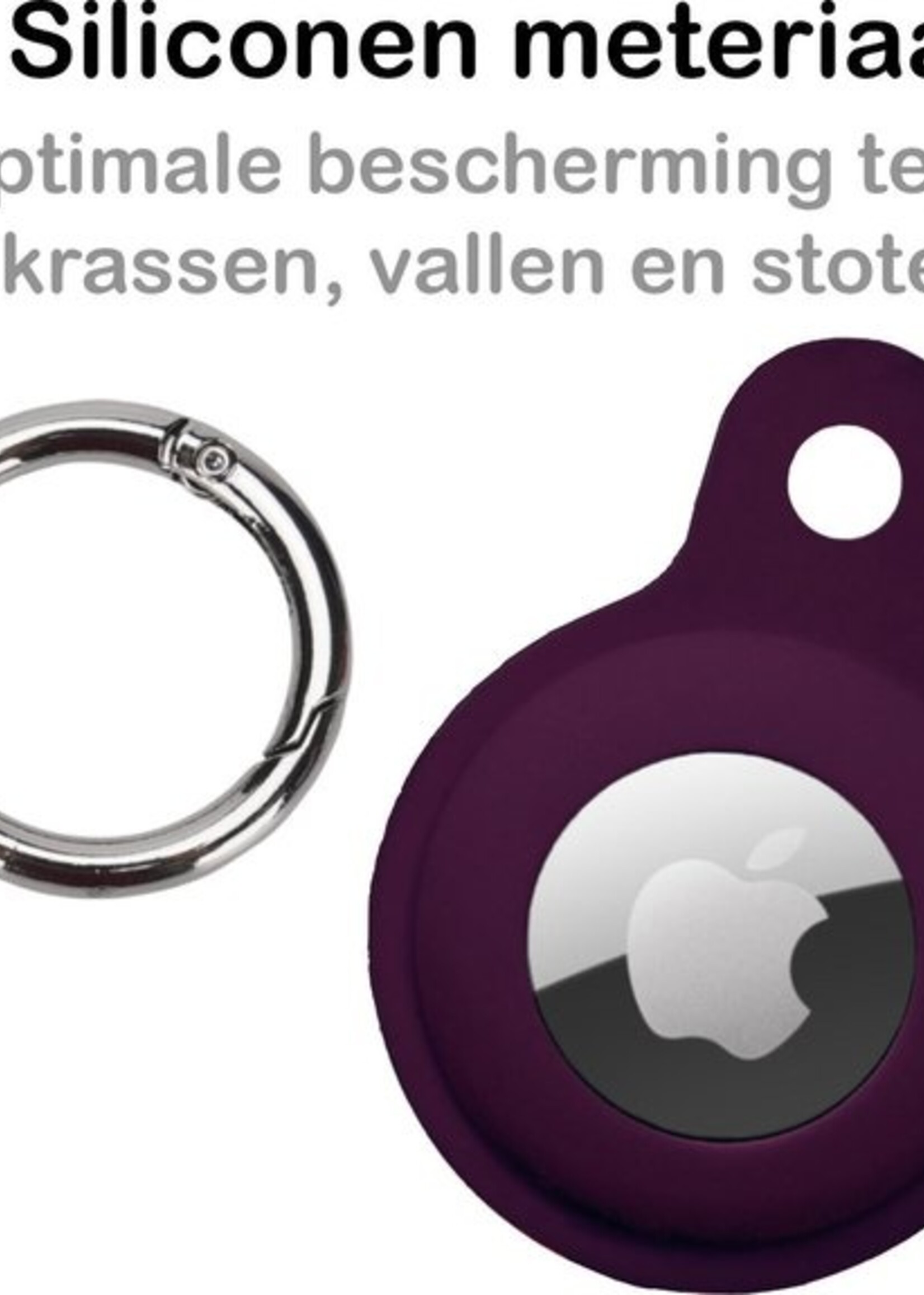 BTH Hoesje Geschikt voor Apple AirTag Sleutelhanger Hoesje Siliconen Hanger - Hoesje Geschikt voor Apple AirTag Hanger Sleutelhanger Hoesje - Aubergine - 2 PACK