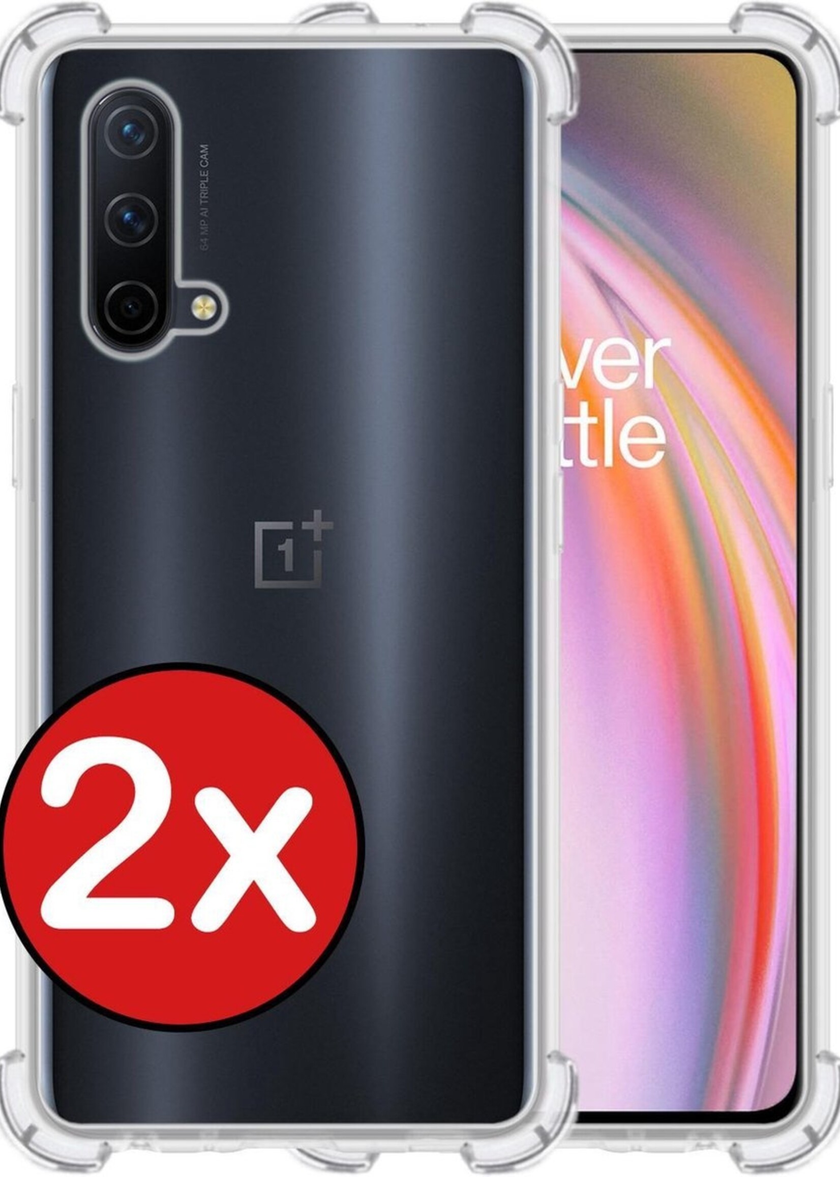 BTH Hoesje Geschikt voor OnePlus Nord CE Hoesje Siliconen Shock Proof Case Hoes - Hoes Geschikt voor OnePlus Nord CE Hoes Cover Case Shockproof - Transparant - 2 PACK