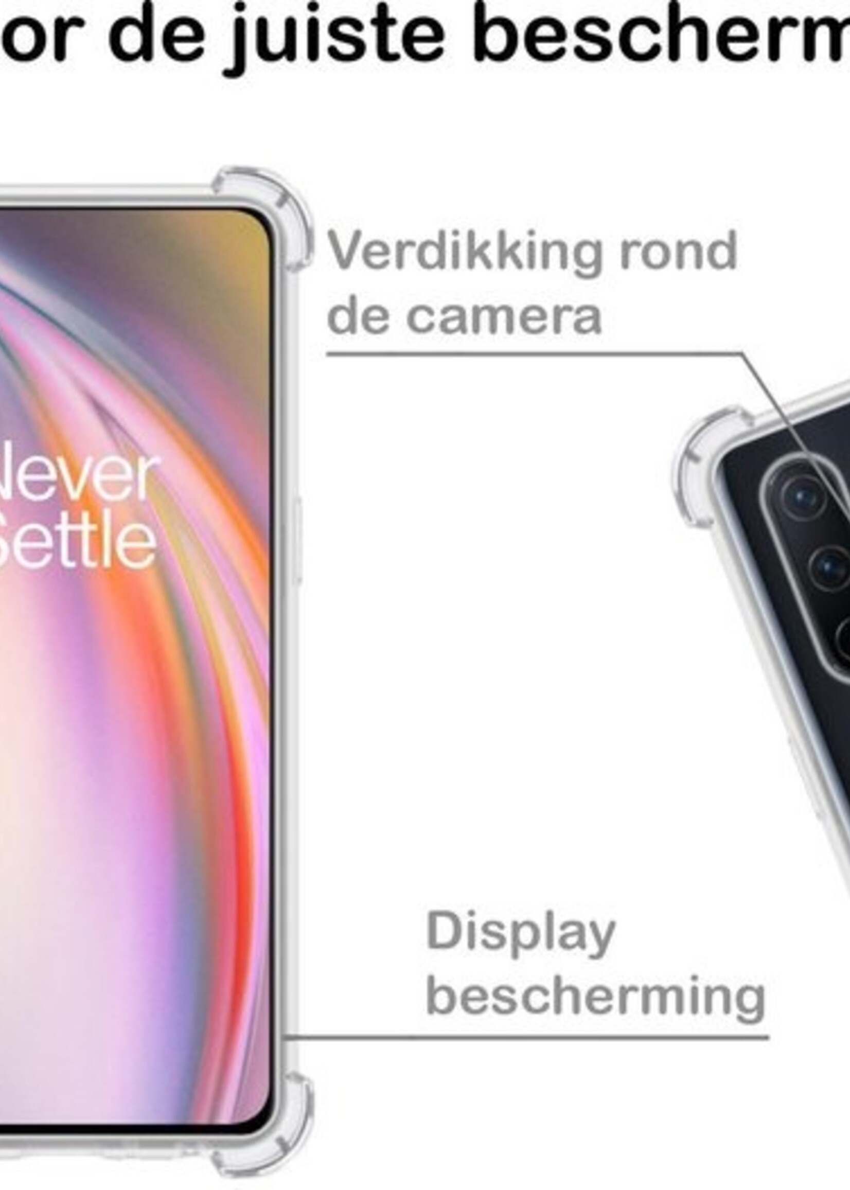 BTH Hoesje Geschikt voor OnePlus Nord CE Hoesje Siliconen Shock Proof Case Hoes - Hoes Geschikt voor OnePlus Nord CE Hoes Cover Case Shockproof - Transparant - 2 PACK