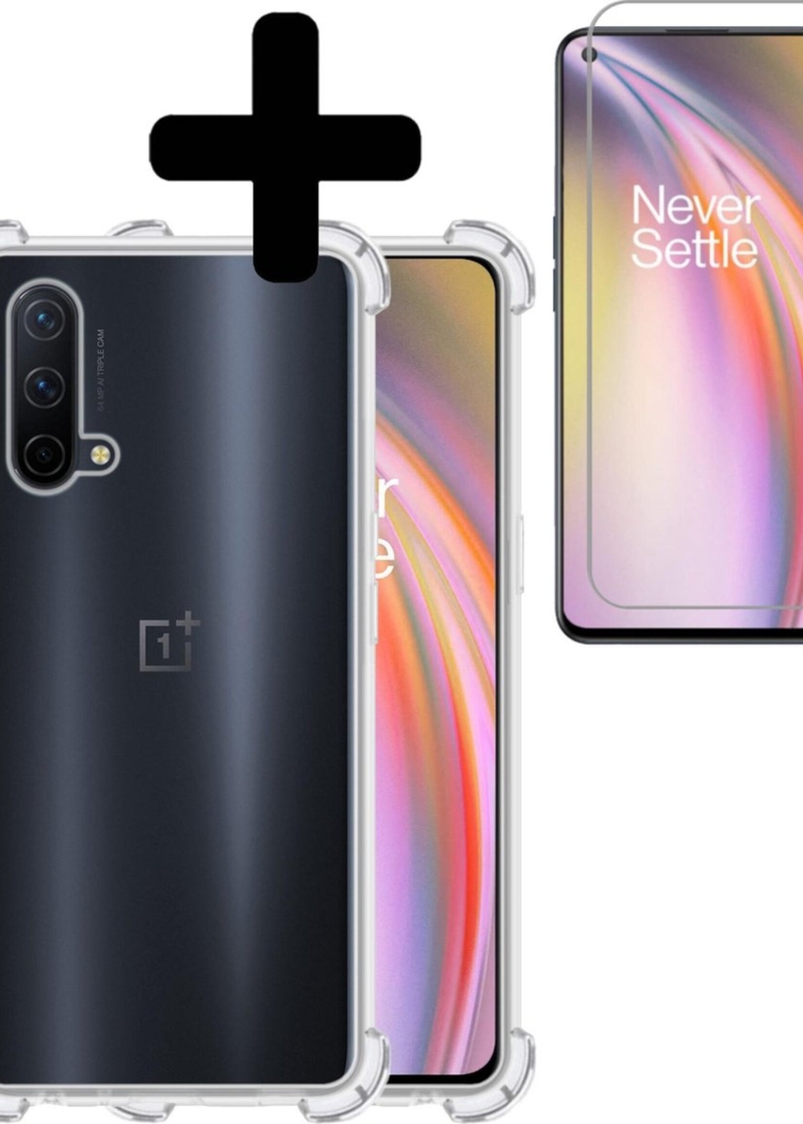 BTH Hoesje Geschikt voor OnePlus Nord CE Hoesje Siliconen Shock Proof Case Hoes Met Screenprotector - Hoes Geschikt voor OnePlus Nord CE Hoes Cover Case Shockproof - Transparant