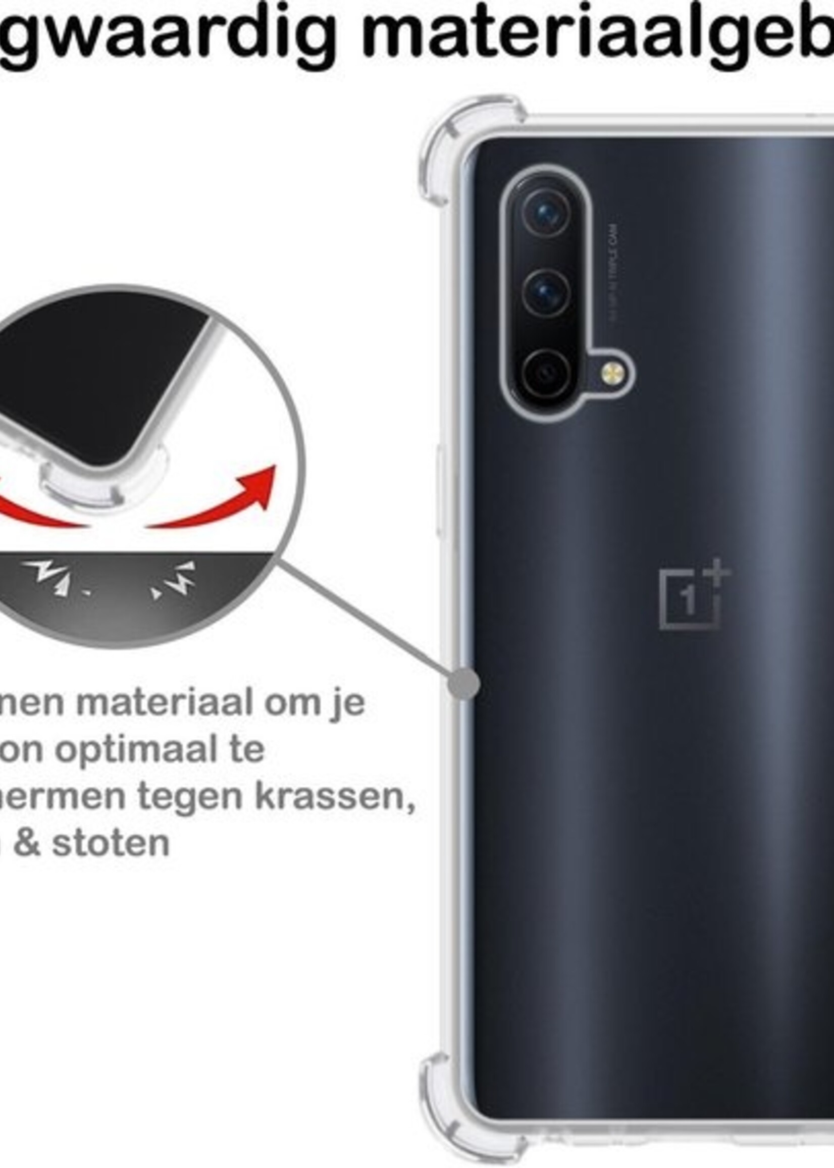 BTH Hoesje Geschikt voor OnePlus Nord CE Hoesje Siliconen Shock Proof Case Hoes Met Screenprotector - Hoes Geschikt voor OnePlus Nord CE Hoes Cover Case Shockproof - Transparant