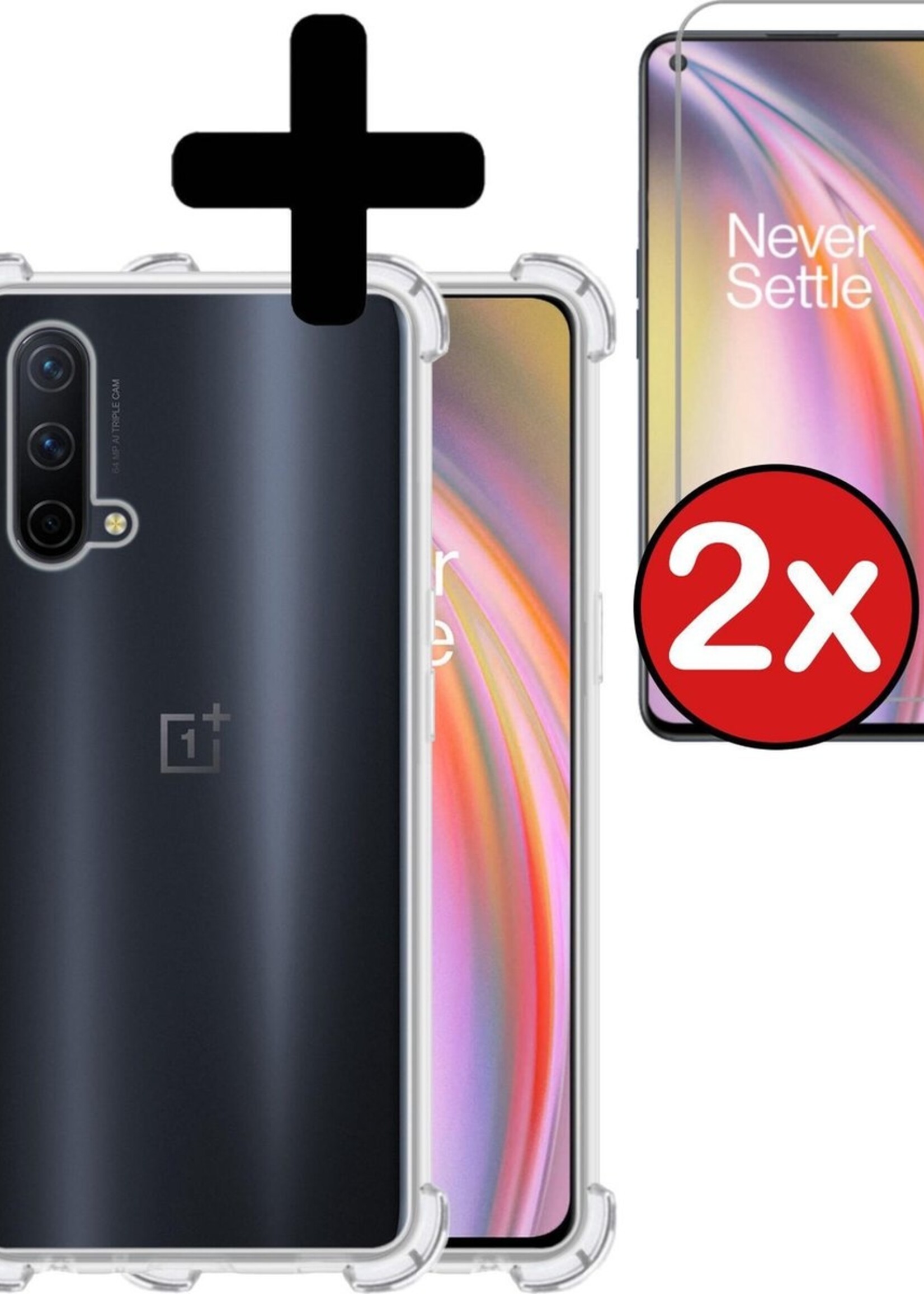 BTH Hoesje Geschikt voor OnePlus Nord CE Hoesje Siliconen Shock Proof Case Hoes Met 2x Screenprotector - Hoes Geschikt voor OnePlus Nord CE Hoes Cover Case Shockproof - Transparant