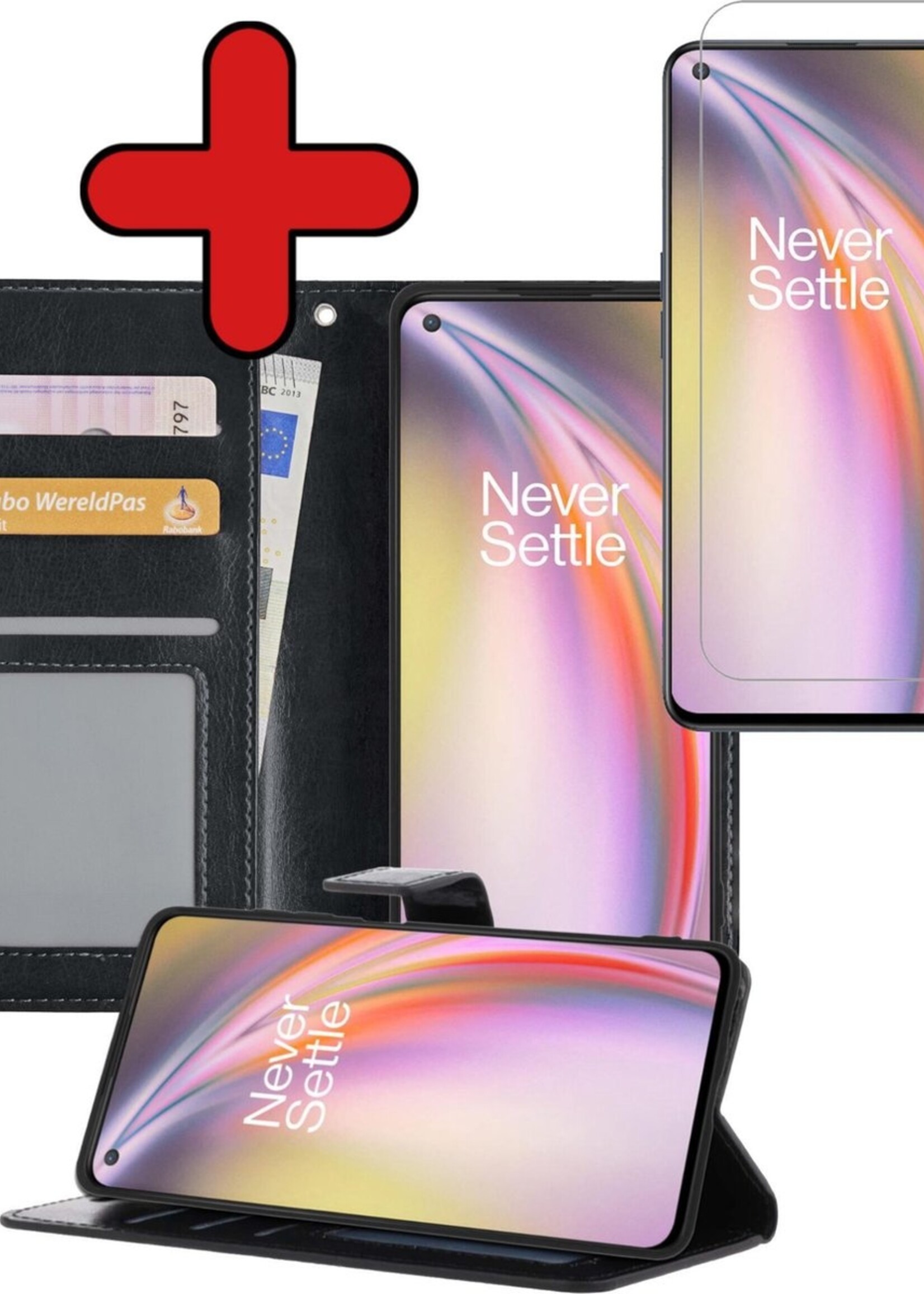 BTH Hoesje Geschikt voor OnePlus Nord CE Hoesje Book Case Hoes Portemonnee Cover Walletcase Met Screenprotector - Hoes Geschikt voor OnePlus Nord CE Hoes Bookcase Hoesje - Zwart