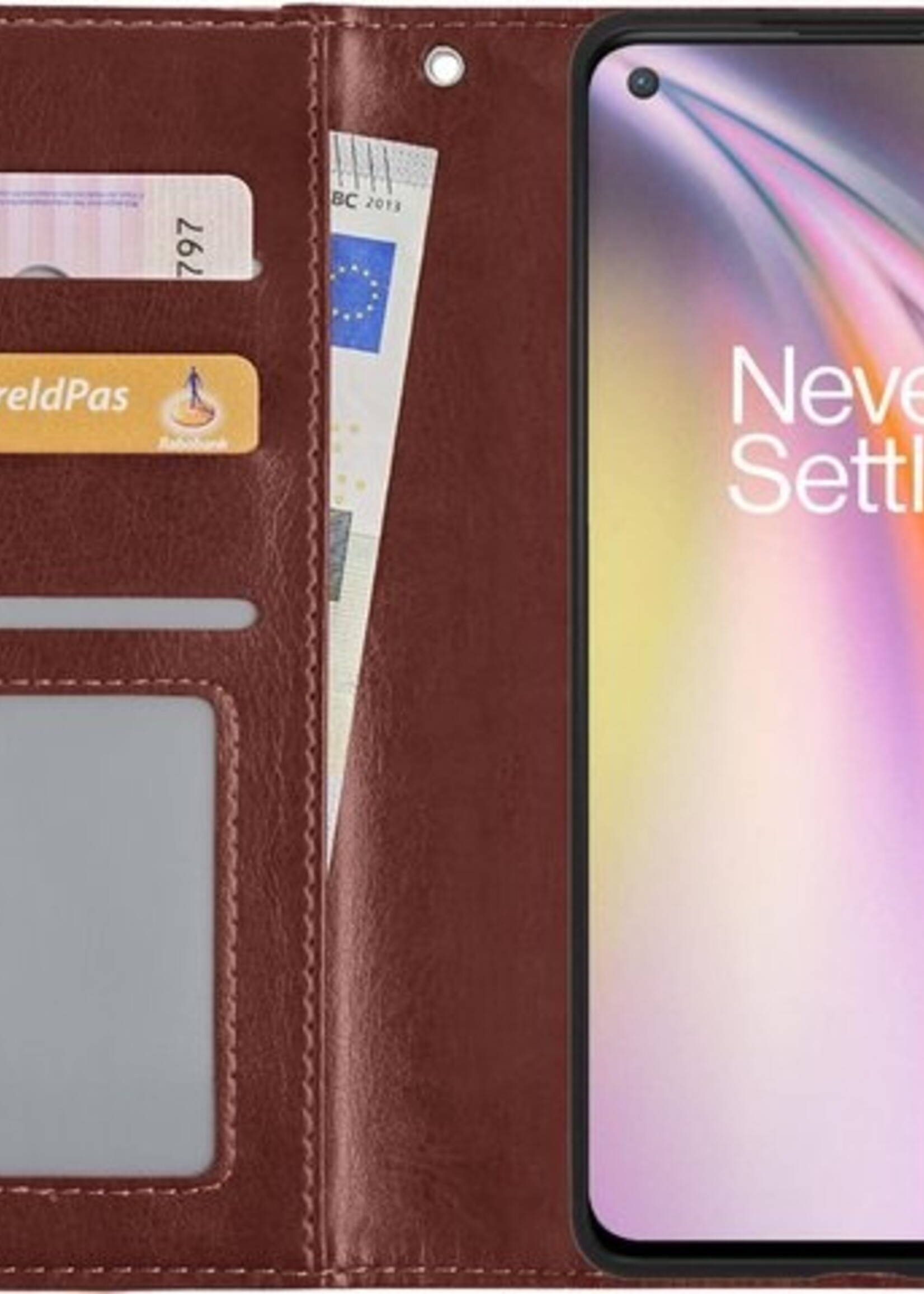 BTH Hoesje Geschikt voor OnePlus Nord CE Hoesje Book Case Hoes Portemonnee Cover Walletcase Met Screenprotector - Hoes Geschikt voor OnePlus Nord CE Hoes Bookcase Hoesje - Bruin