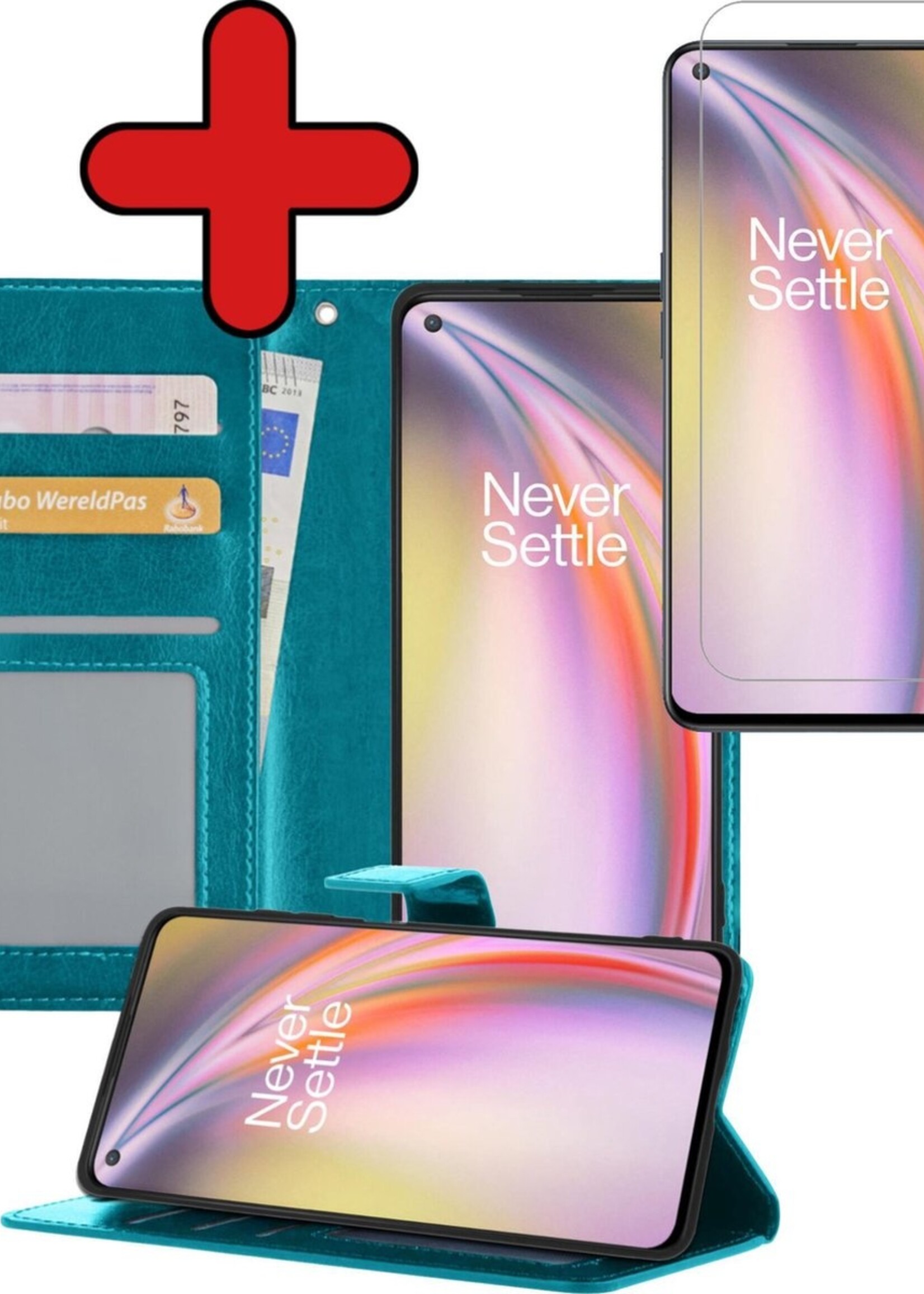 BTH Hoesje Geschikt voor OnePlus Nord CE Hoesje Book Case Hoes Portemonnee Cover Walletcase Met Screenprotector - Hoes Geschikt voor OnePlus Nord CE Hoes Bookcase Hoesje - Turquoise
