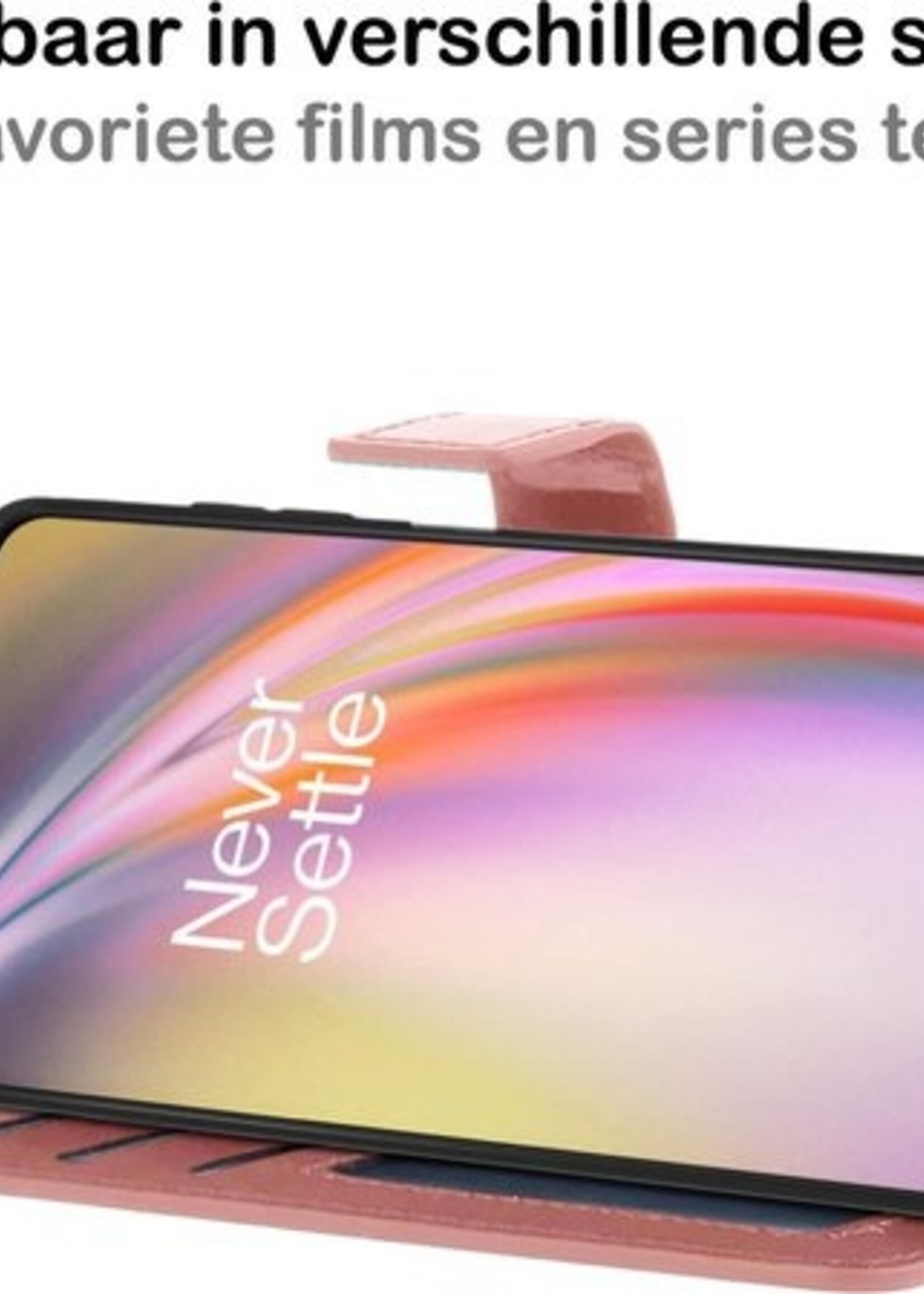 BTH Hoesje Geschikt voor OnePlus Nord CE Hoesje Book Case Hoes Portemonnee Cover Walletcase Met Screenprotector - Hoes Geschikt voor OnePlus Nord CE Hoes Bookcase Hoesje - Rosé goud