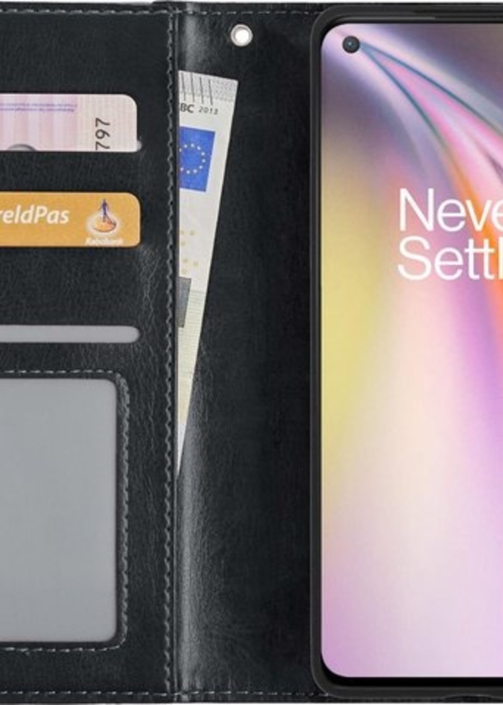 BTH Hoesje Geschikt voor OnePlus Nord CE Hoesje Book Case Hoes Portemonnee Cover Walletcase Met 2x Screenprotector - Hoes Geschikt voor OnePlus Nord CE Hoes Bookcase Hoesje - Zwart