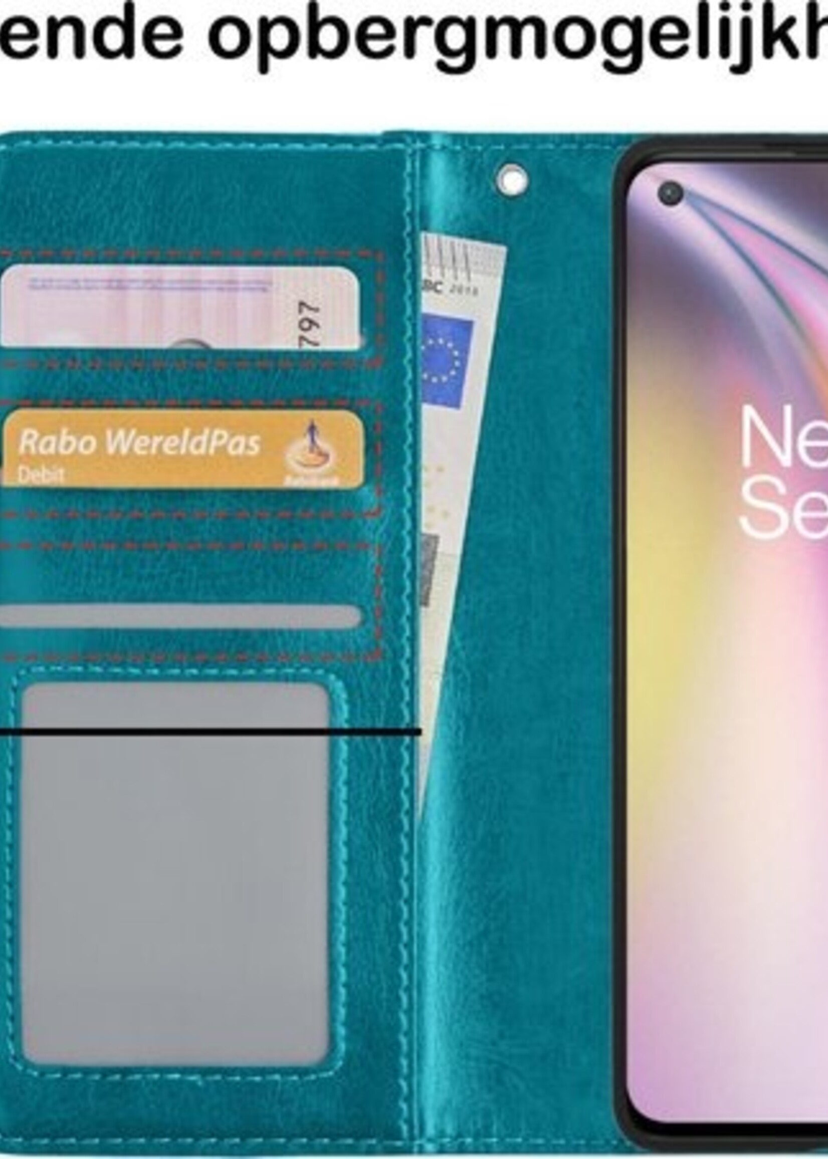 BTH Hoesje Geschikt voor OnePlus Nord CE Hoesje Book Case Hoes Portemonnee Cover Walletcase Met 2x Screenprotector - Hoes Geschikt voor OnePlus Nord CE Hoes Bookcase Hoesje - Turquoise