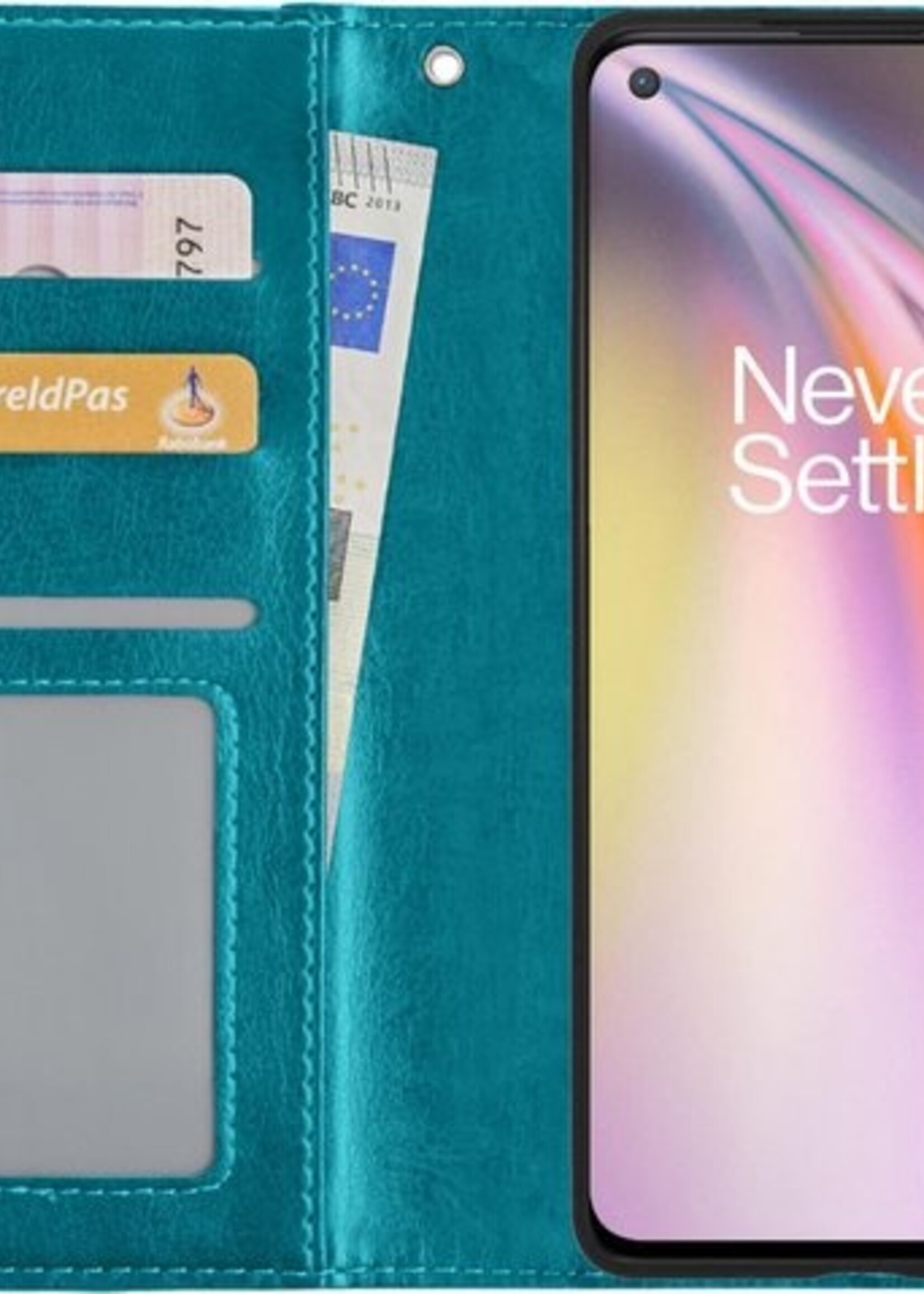BTH Hoesje Geschikt voor OnePlus Nord CE Hoesje Book Case Hoes Portemonnee Cover Walletcase Met 2x Screenprotector - Hoes Geschikt voor OnePlus Nord CE Hoes Bookcase Hoesje - Turquoise