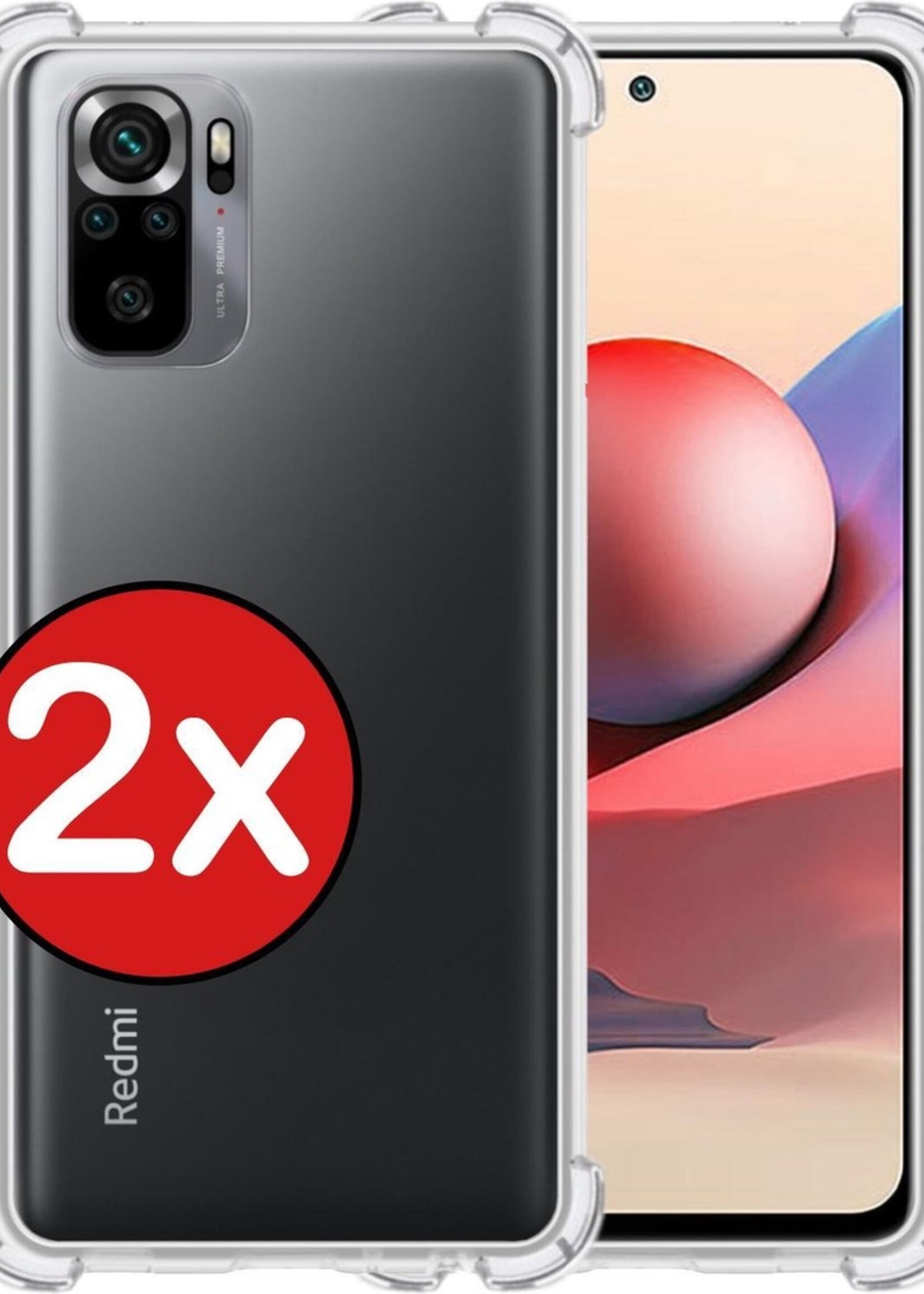 BTH Hoesje Geschikt voor Redmi Note 10S Hoesje Siliconen Shock Proof Case Hoes - Hoes Geschikt voor Redmi Note 10S Hoes Cover Case Shockproof - Transparant - 2 PACK