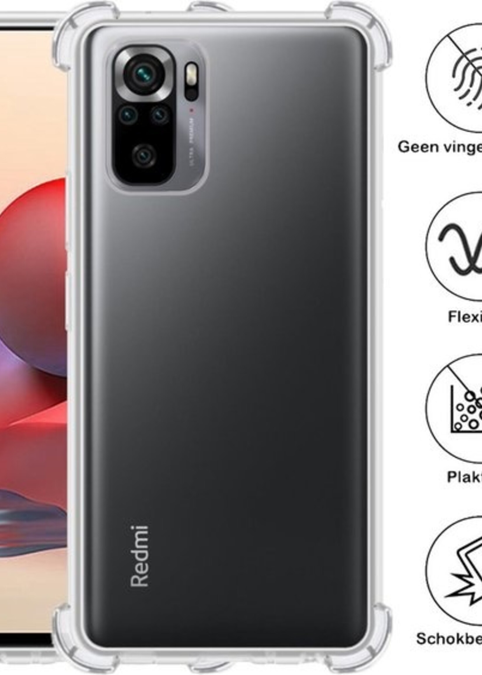 BTH Hoesje Geschikt voor Redmi Note 10S Hoesje Siliconen Shock Proof Case Hoes - Hoes Geschikt voor Redmi Note 10S Hoes Cover Case Shockproof - Transparant - 2 PACK