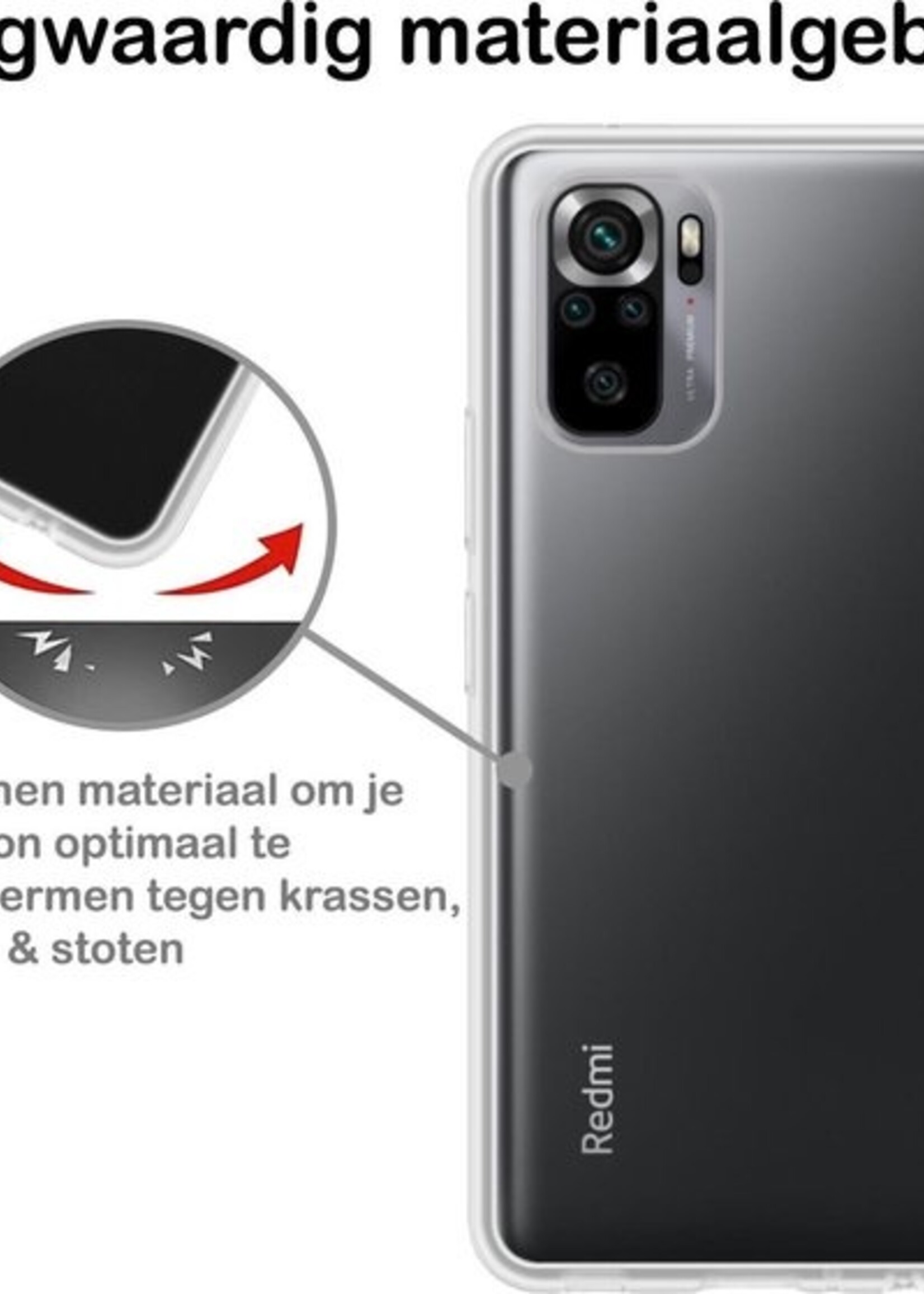 BTH Hoesje Geschikt voor Redmi Note 10S Hoesje Siliconen Case Hoes - Hoes Geschikt voor Redmi Note 10S Hoes Cover Case - Transparant - 2 PACK
