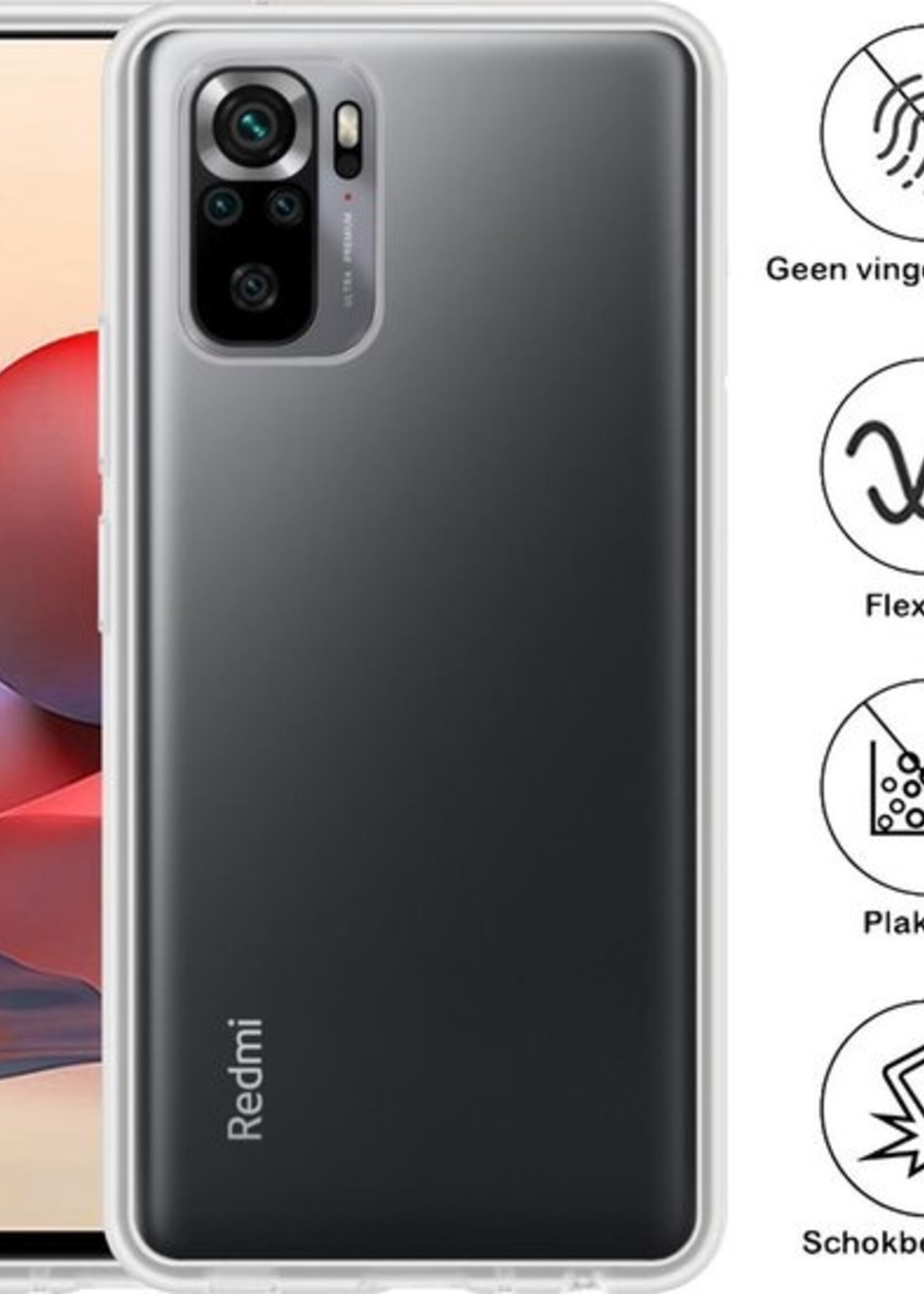 BTH Hoesje Geschikt voor Redmi Note 10S Hoesje Siliconen Case Hoes - Hoes Geschikt voor Redmi Note 10S Hoes Cover Case - Transparant - 2 PACK