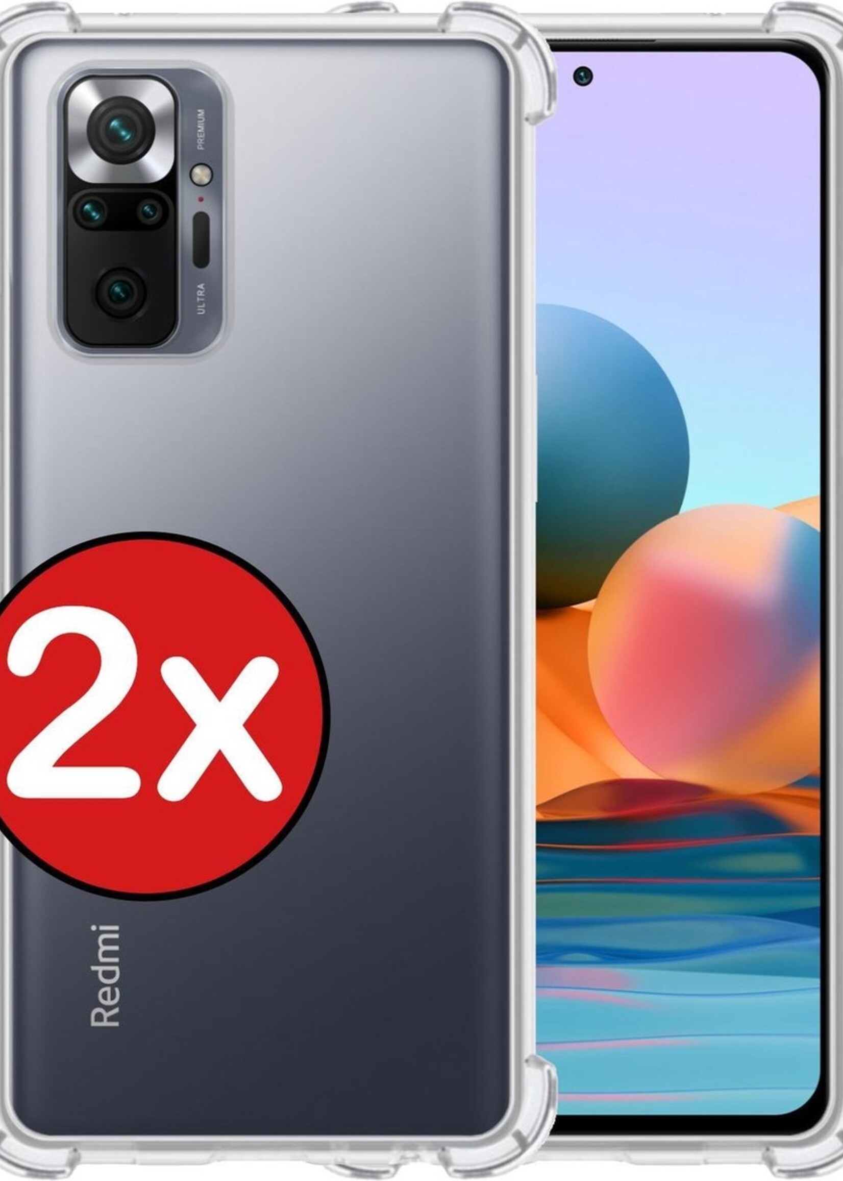 BTH Hoesje Geschikt voor Xiaomi Redmi Note 10 Pro Hoesje Siliconen Shock Proof Case Hoes - Hoes Geschikt voor Xiaomi Redmi Note 10 Pro Hoes Cover Case Shockproof - Transparant - 2 PACK