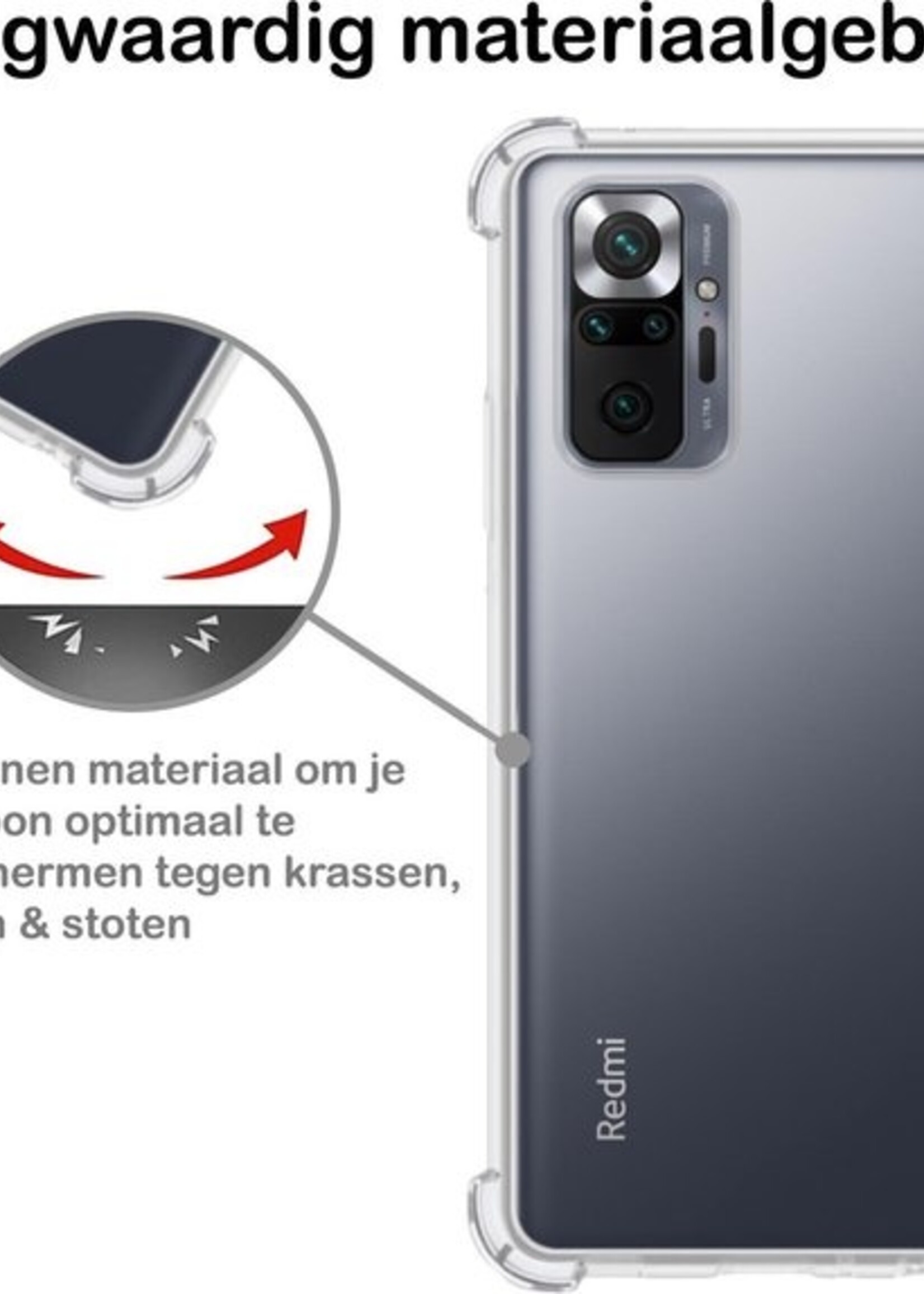 BTH Hoesje Geschikt voor Xiaomi Redmi Note 10 Pro Hoesje Siliconen Shock Proof Case Hoes - Hoes Geschikt voor Xiaomi Redmi Note 10 Pro Hoes Cover Case Shockproof - Transparant - 2 PACK