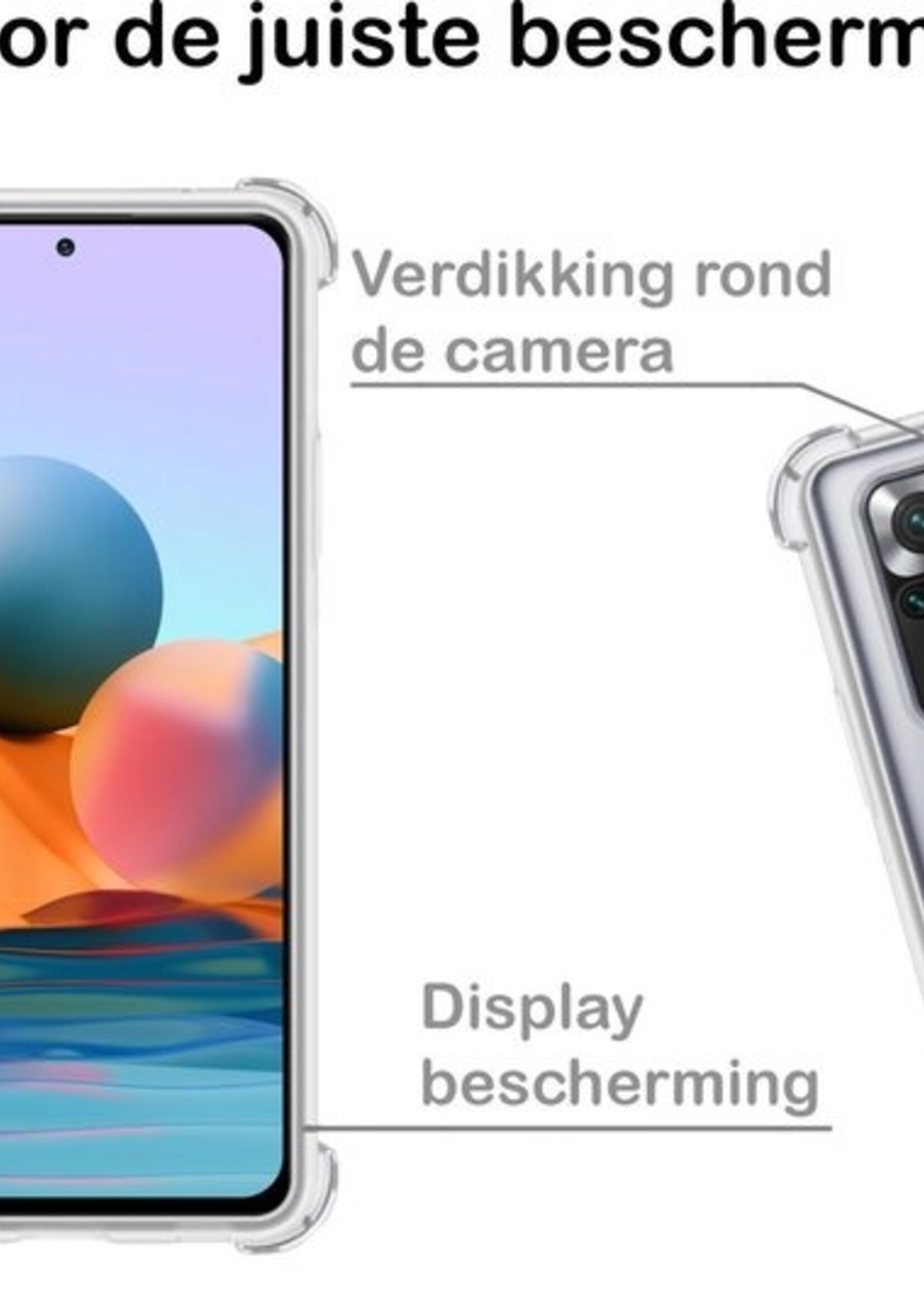 BTH Hoesje Geschikt voor Xiaomi Redmi Note 10 Pro Hoesje Siliconen Shock Proof Case Hoes - Hoes Geschikt voor Xiaomi Redmi Note 10 Pro Hoes Cover Case Shockproof - Transparant - 2 PACK