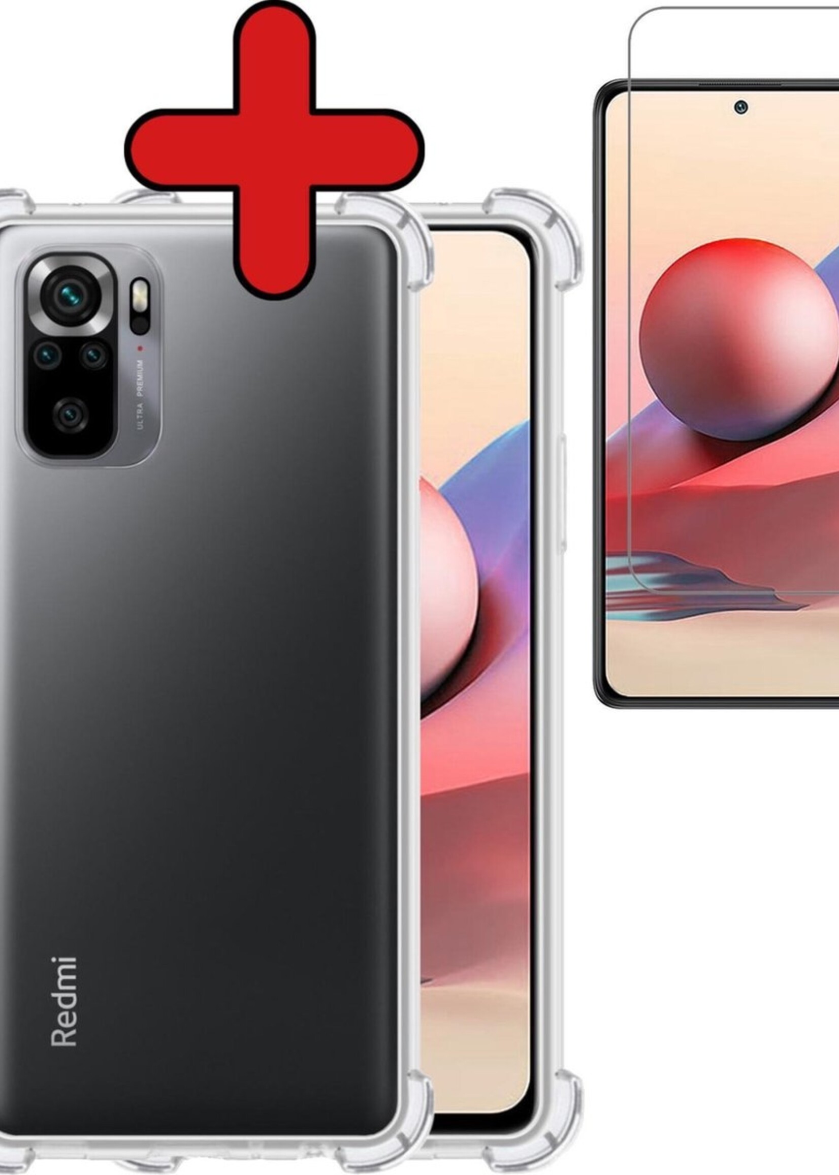 BTH Hoesje Geschikt voor Redmi Note 10S Hoesje Siliconen Shock Proof Case Hoes Met Screenprotector - Hoes Geschikt voor Redmi Note 10S Hoes Cover Case Shockproof - Transparant