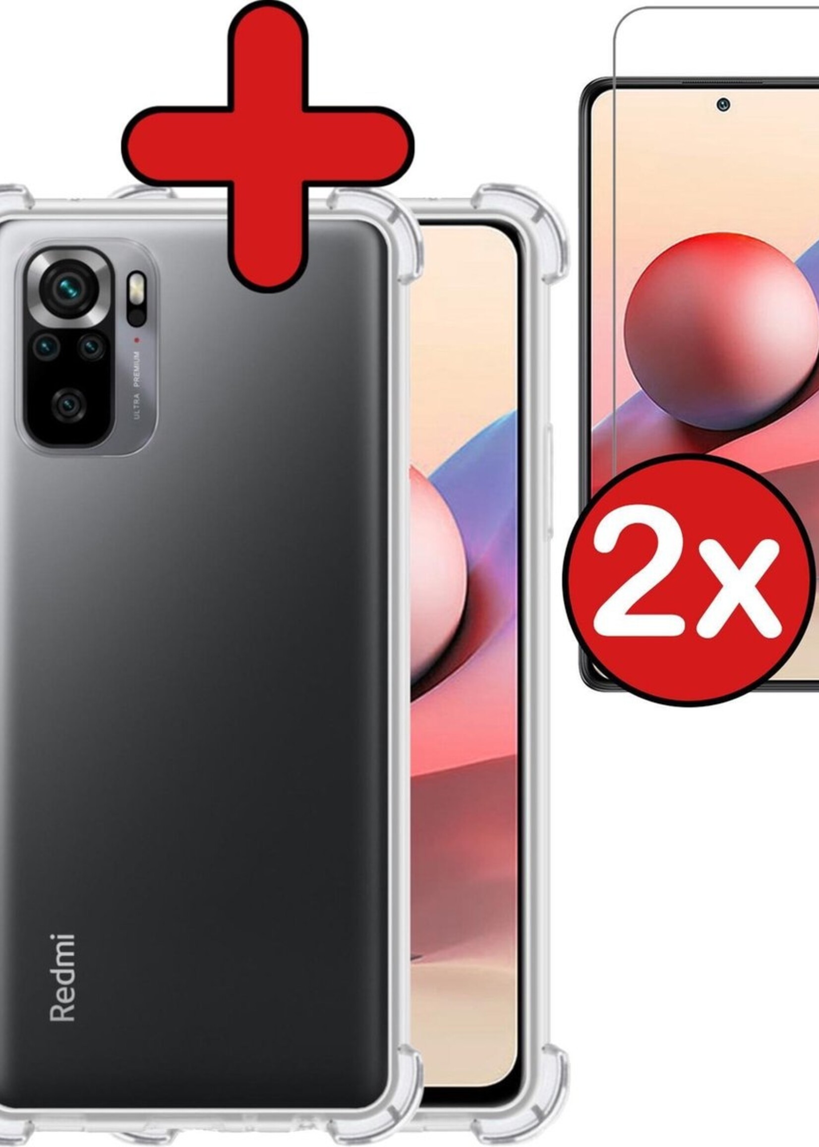 BTH Hoesje Geschikt voor Redmi Note 10S Hoesje Siliconen Shock Proof Case Hoes Met 2x Screenprotector - Hoes Geschikt voor Redmi Note 10S Hoes Cover Case Shockproof - Transparant