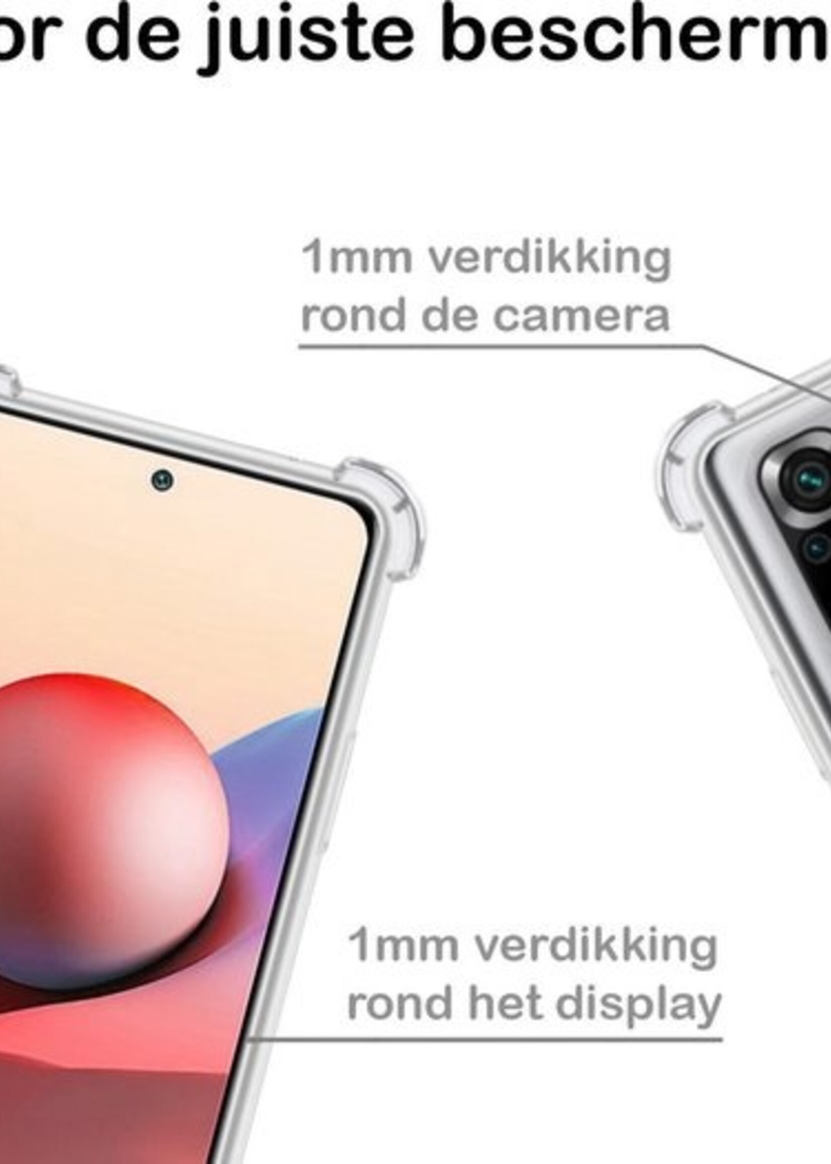 BTH Hoesje Geschikt voor Redmi Note 10S Hoesje Siliconen Shock Proof Case Hoes Met 2x Screenprotector - Hoes Geschikt voor Redmi Note 10S Hoes Cover Case Shockproof - Transparant