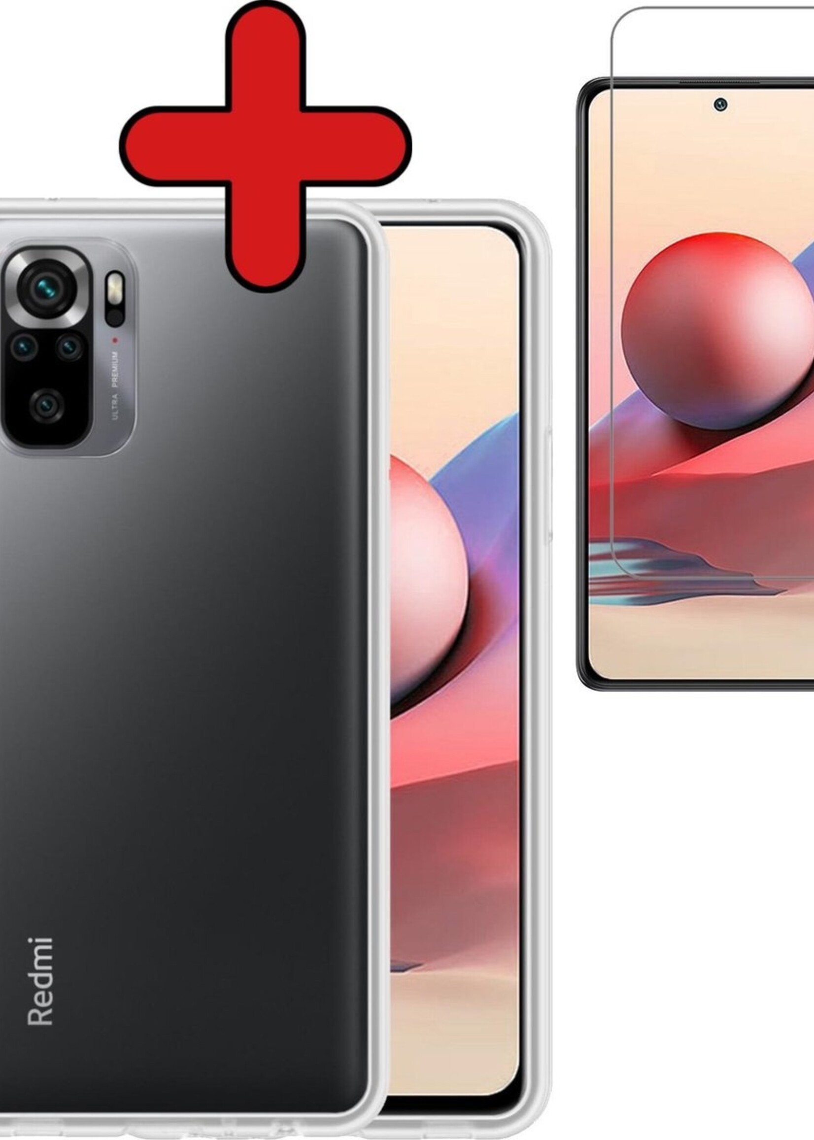 BTH Hoesje Geschikt voor Redmi Note 10S Hoesje Siliconen Case Hoes Met Screenprotector - Hoes Geschikt voor Redmi Note 10S Hoes Cover Case - Transparant