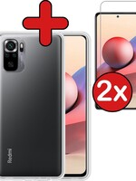 BTH BTH Xiaomi Redmi Note 10s hoesje siliconen transparant met 2x screenprotector