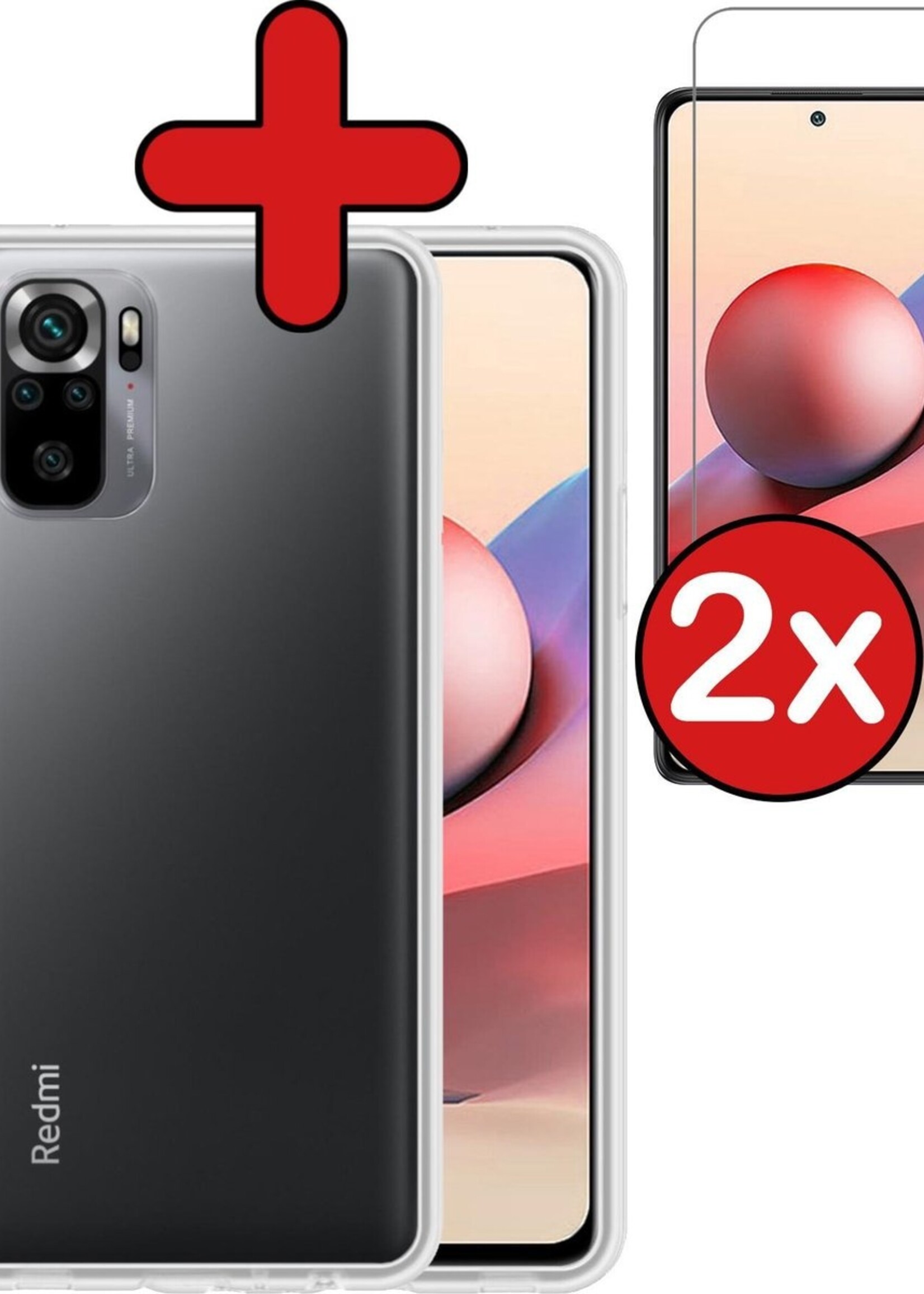 BTH Hoesje Geschikt voor Redmi Note 10S Hoesje Siliconen Case Hoes Met 2x Screenprotector - Hoes Geschikt voor Redmi Note 10S Hoes Cover Case - Transparant