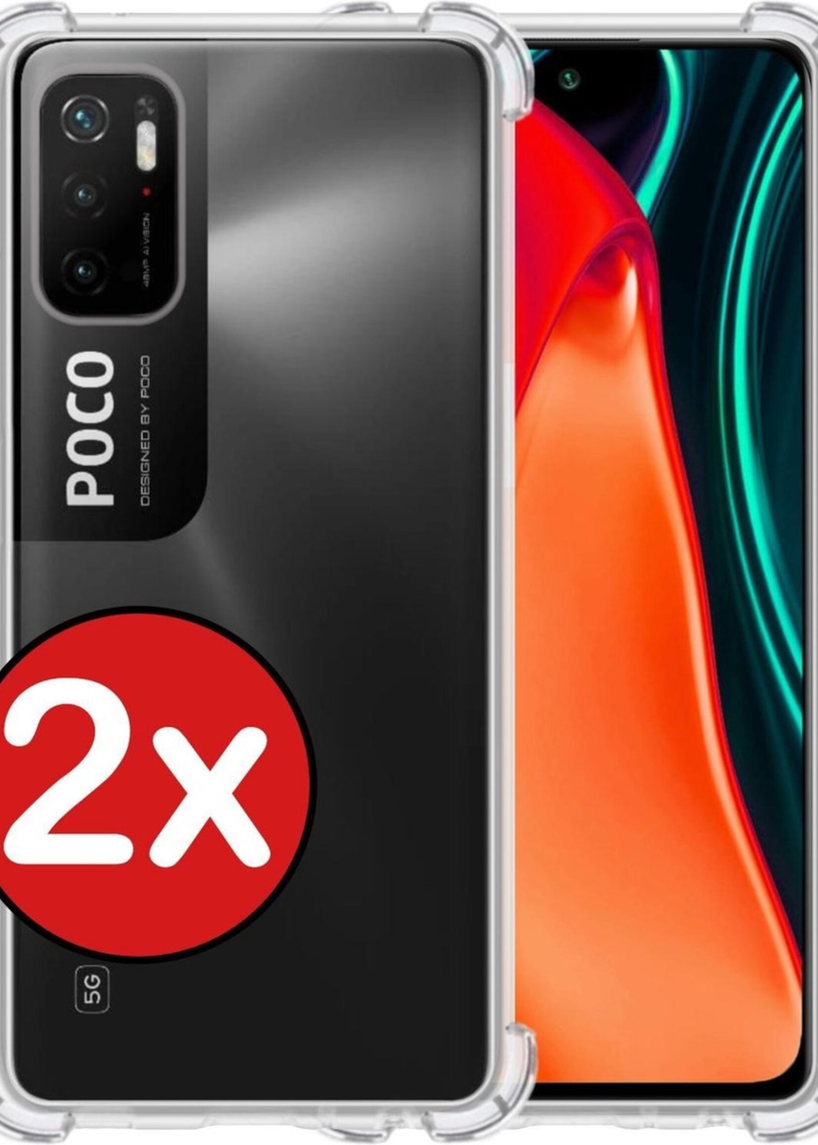 BTH Hoesje Geschikt voor Poco M3 Pro Hoesje Siliconen Shock Proof Case Hoes - Hoes Geschikt voor Xiaomi Poco M3 Pro Hoes Cover Case Shockproof - Transparant - 2 PACK