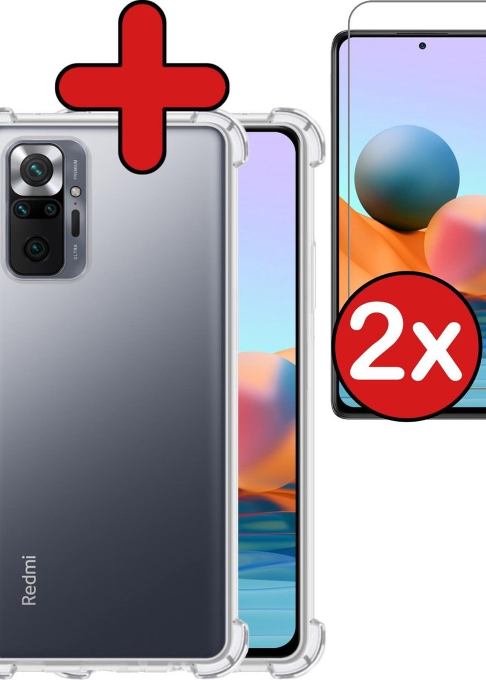 BTH Hoesje Geschikt voor Xiaomi Redmi Note 10 Pro Hoesje Siliconen Shock Proof Case Hoes Met 2x Screenprotector - Hoes Geschikt voor Xiaomi Redmi Note 10 Pro Hoes Cover Case Shockproof - Transparant