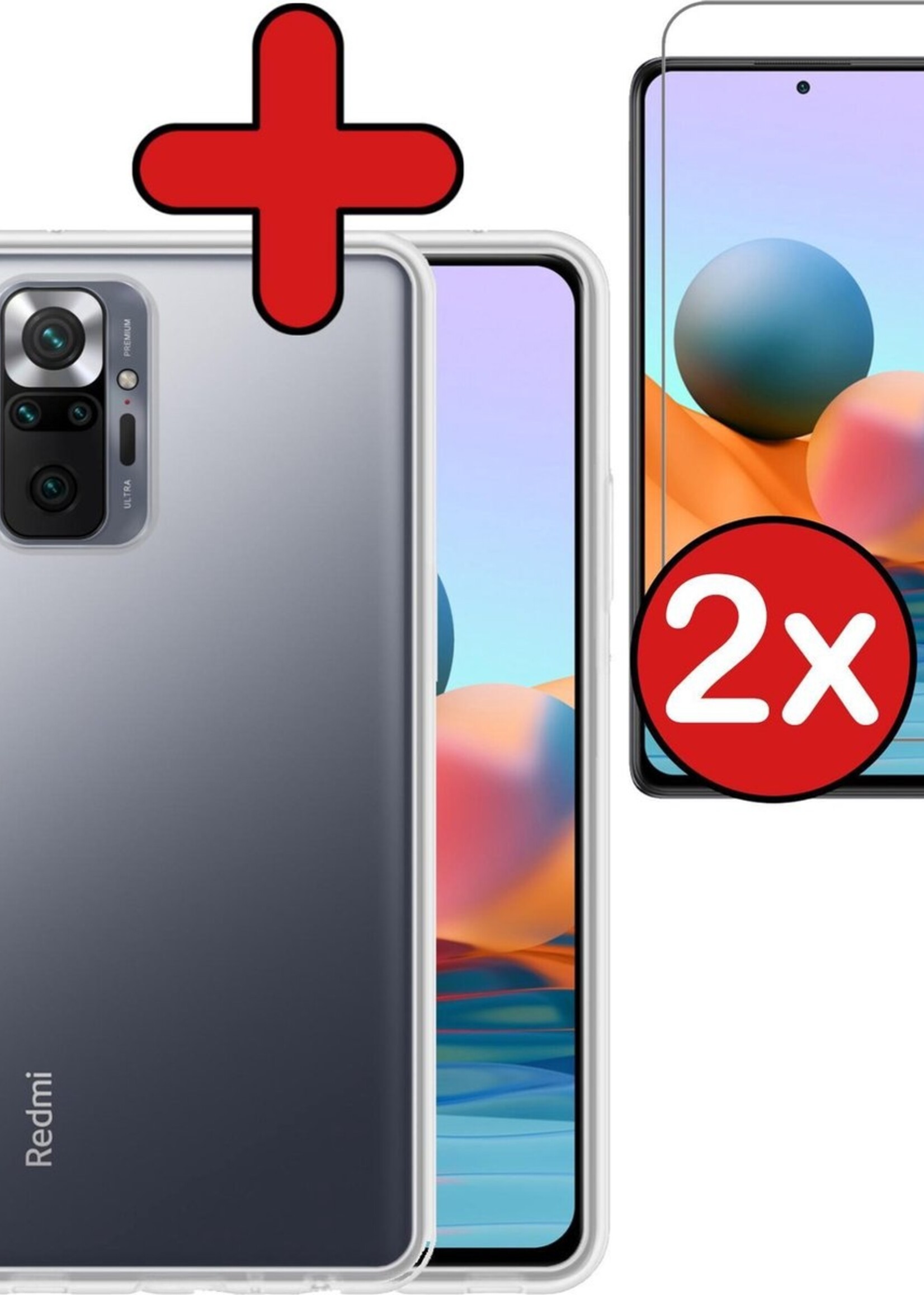 BTH Hoesje Geschikt voor Xiaomi Redmi Note 10 Pro Hoesje Siliconen Case Hoes Met 2x Screenprotector - Hoes Geschikt voor Xiaomi Redmi Note 10 Pro Hoes Cover Case - Transparant