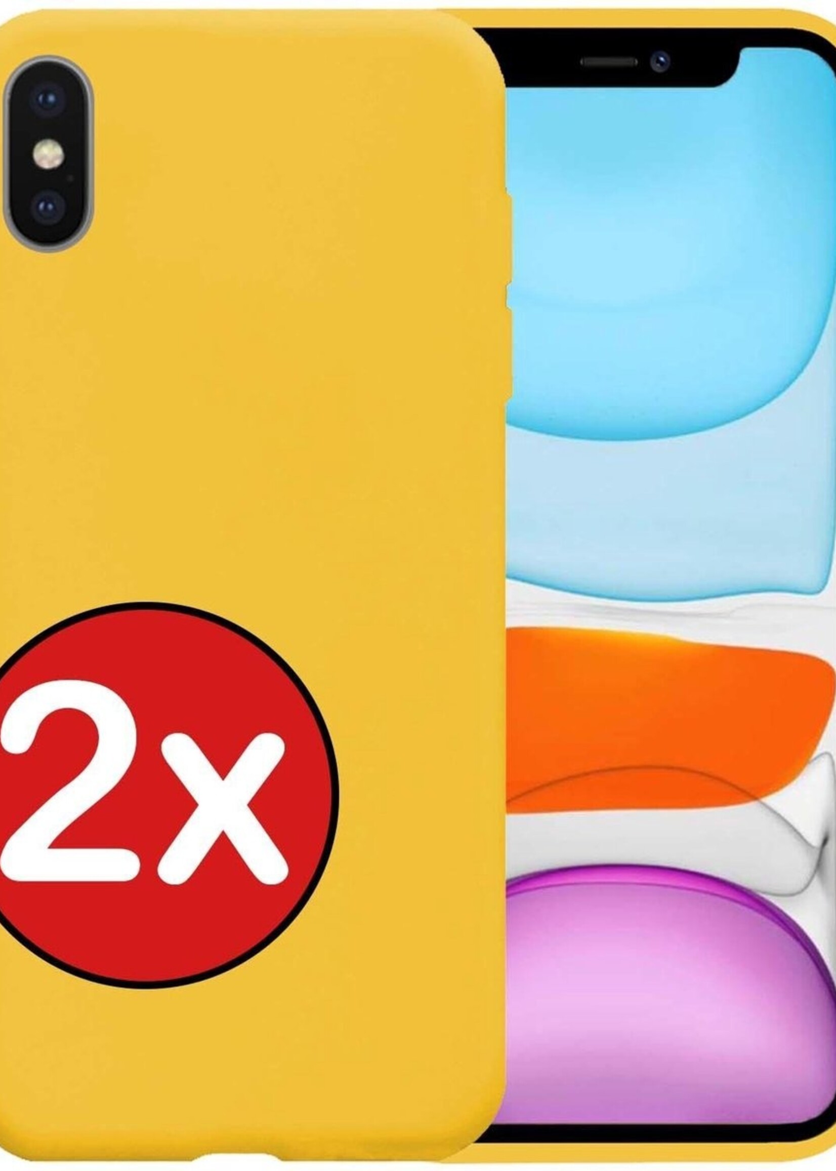 BTH Hoesje Geschikt voor iPhone Xs Hoesje Siliconen Case Hoes - Hoes Geschikt voor iPhone Xs Hoes Cover Case - Geel - 2 PACK