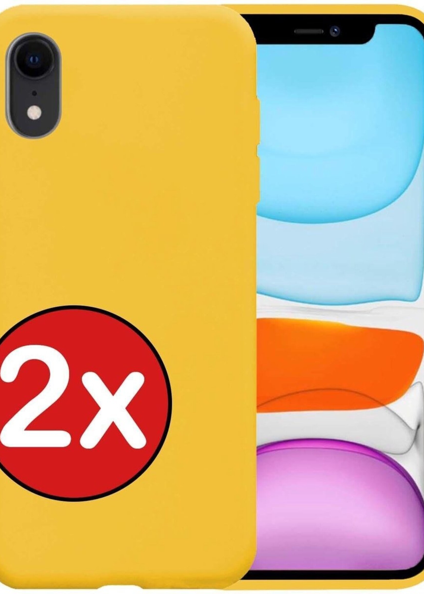 BTH Hoesje Geschikt voor iPhone XR Hoesje Siliconen Case Hoes - Hoes Geschikt voor iPhone XR Hoes Cover Case - Geel - 2 PACK