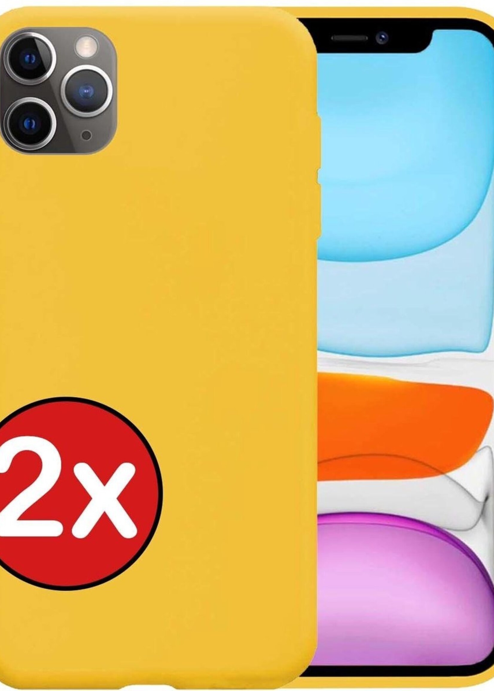 BTH Hoesje Geschikt voor iPhone 11 Pro Max Hoesje Siliconen Case Hoes - Hoes Geschikt voor iPhone 11 Pro Max Hoes Cover Case - Geel - 2 PACK