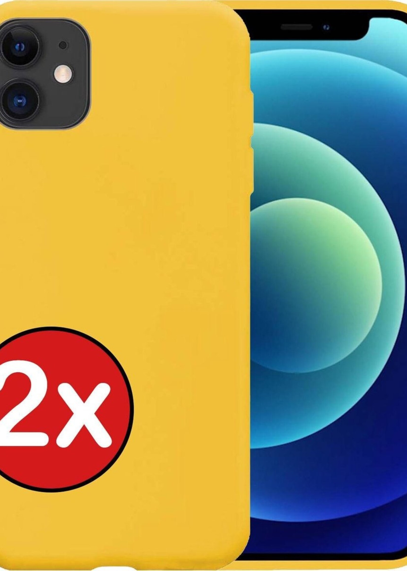 BTH Hoesje Geschikt voor iPhone 12 Hoesje Siliconen Case Hoes - Hoes Geschikt voor iPhone 12 Hoes Cover Case - Geel - 2 PACK