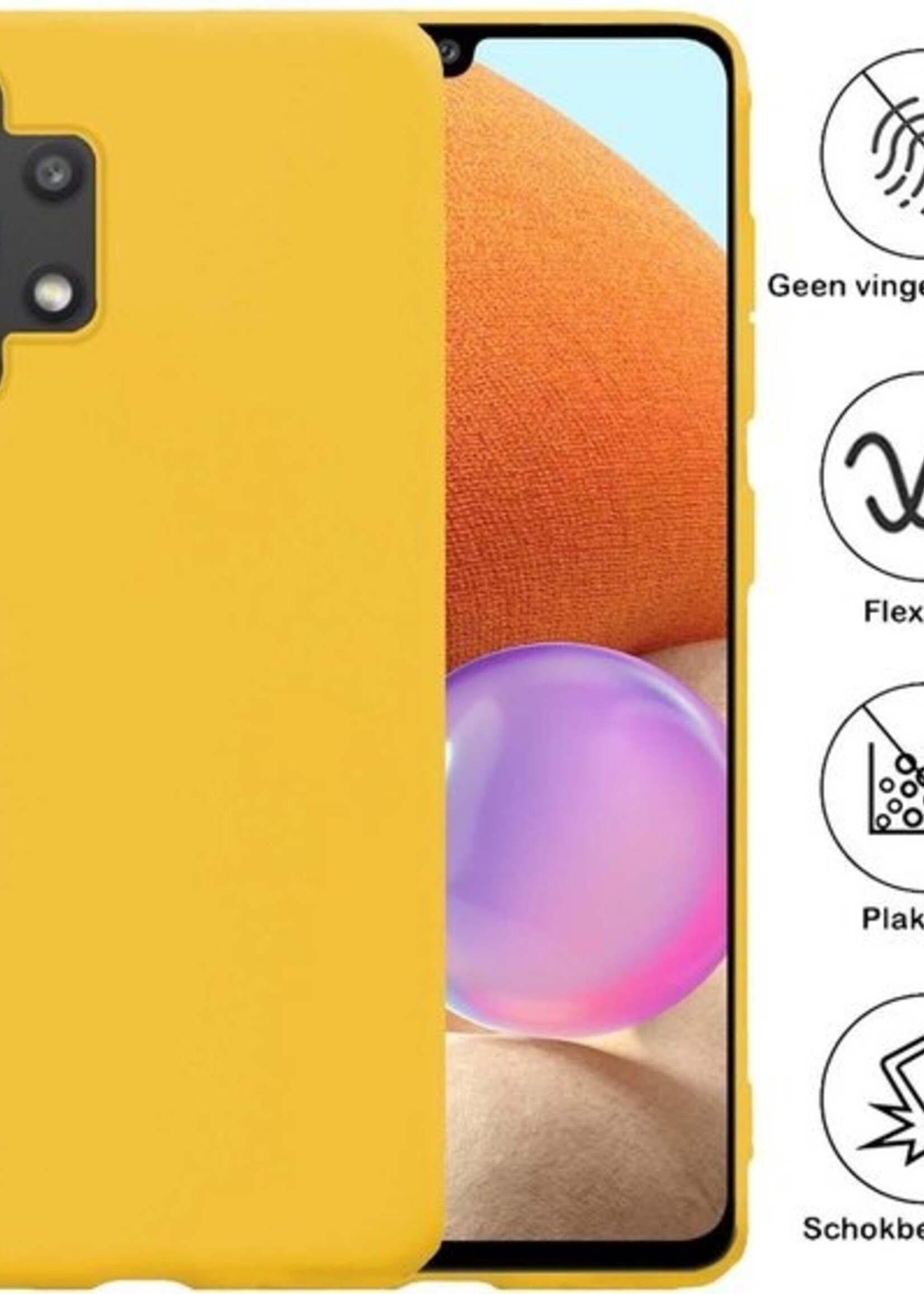 BTH Hoesje Geschikt voor Samsung A32 5G Hoesje Siliconen Case Hoes - Hoes Geschikt voor Samsung Galaxy A32 5G Hoes Cover Case - Geel - 2 PACK